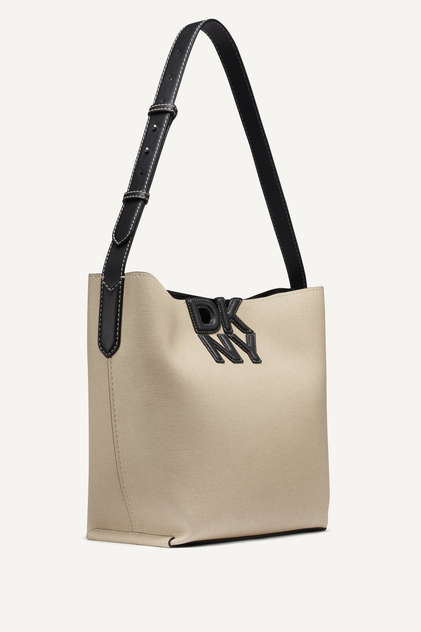 Natural/Black NICOLE LOGO BUCKET BAG, BACK VIEW | Shoulder & Hobo Bags