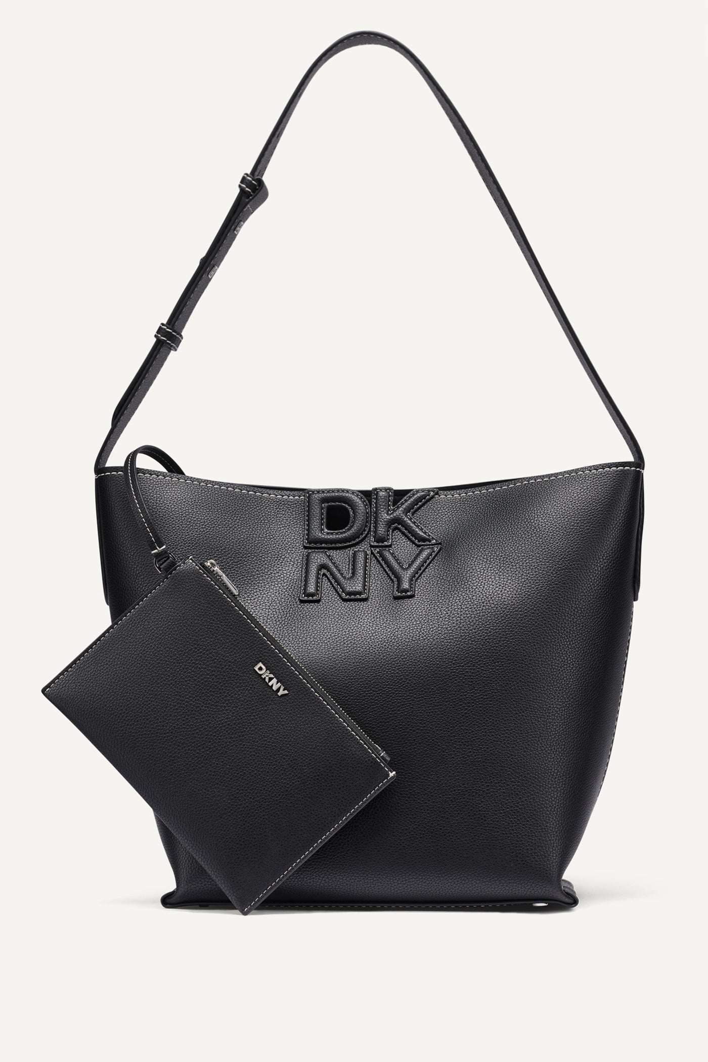 Black/Silver NICOLE LOGO BUCKET BAG, FRONT VIEW | Shoulder & Hobo Bags