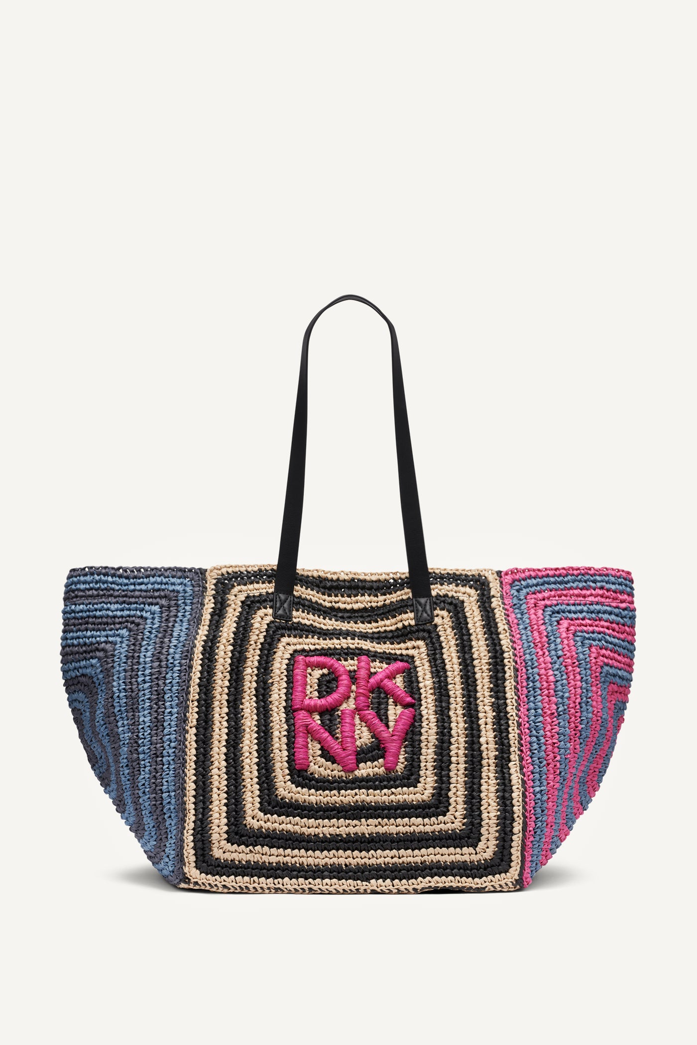 Hot Pink Combo PALOMA CROCHET STRAW LOGO TOTE, FRONT VIEW | The Vacation Edit