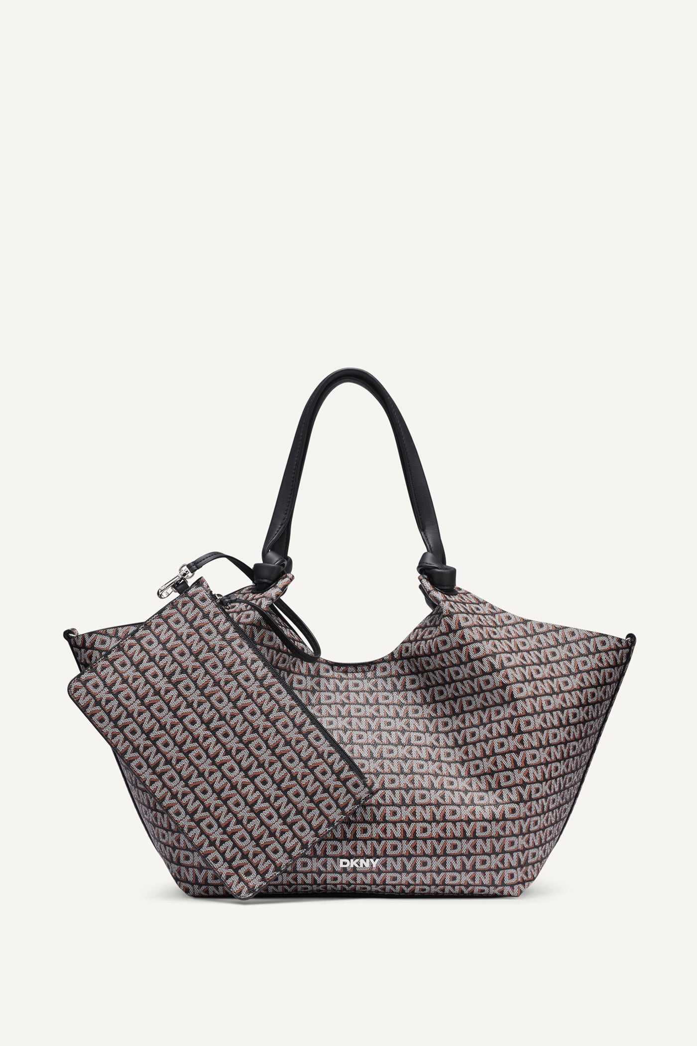 Black/Saddle PAULA NEW YORK LOGO MEDIUM COMMUTER TOTE, FRONT VIEW | The Paula Commuter Tote