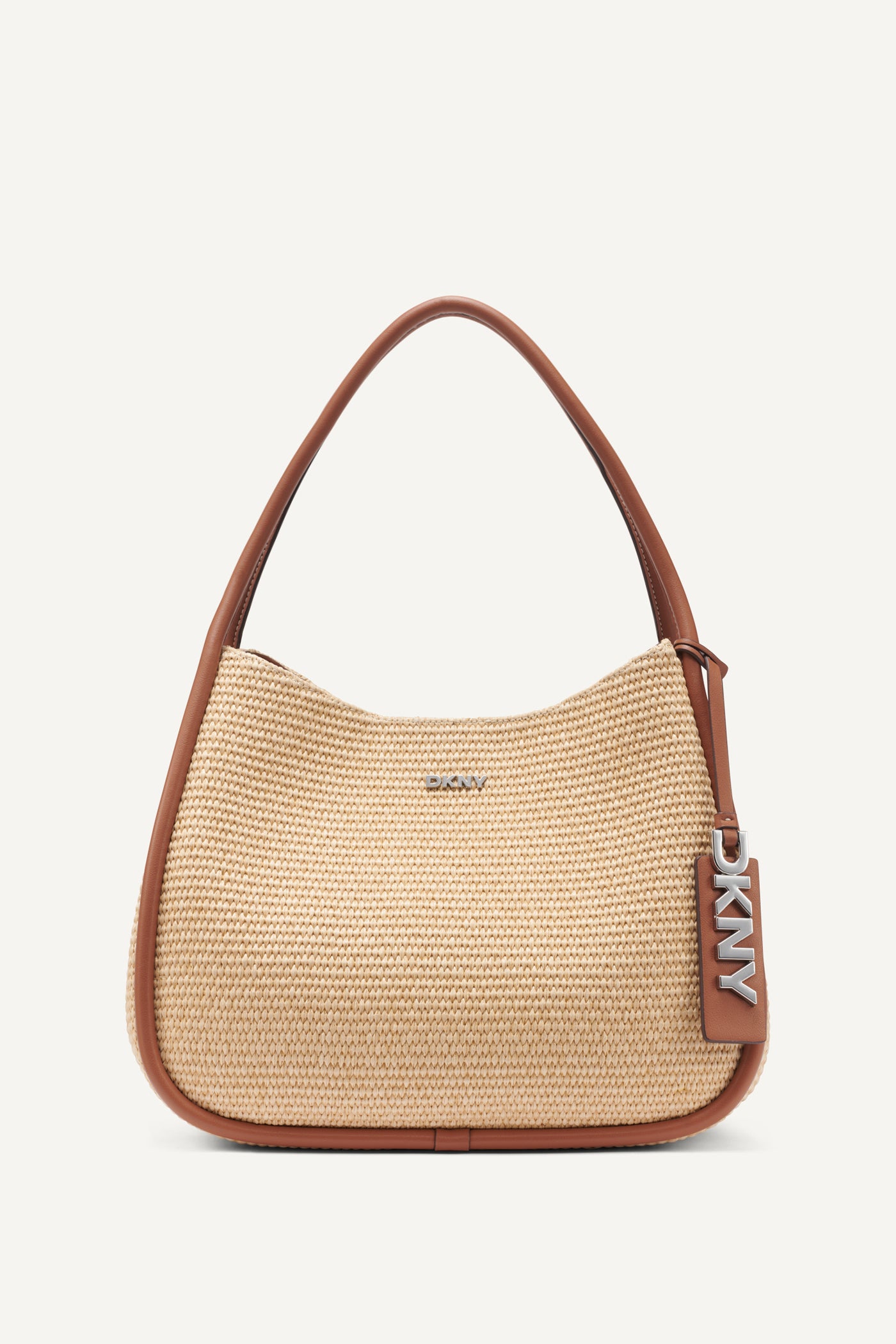 Natural/Saddle CAPRI WOVEN STRAW LARGE HOBO BAG, FRONT VIEW | Shoulder & Hobo Bags