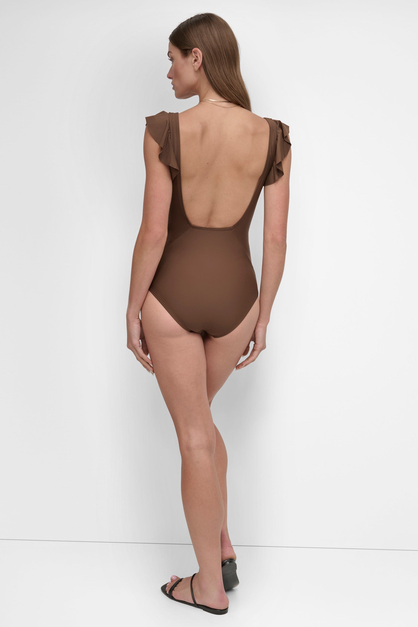 MOCHA FLUTTER SLEEVE ONE PIECE, VIEW 2 | Summer Essentials