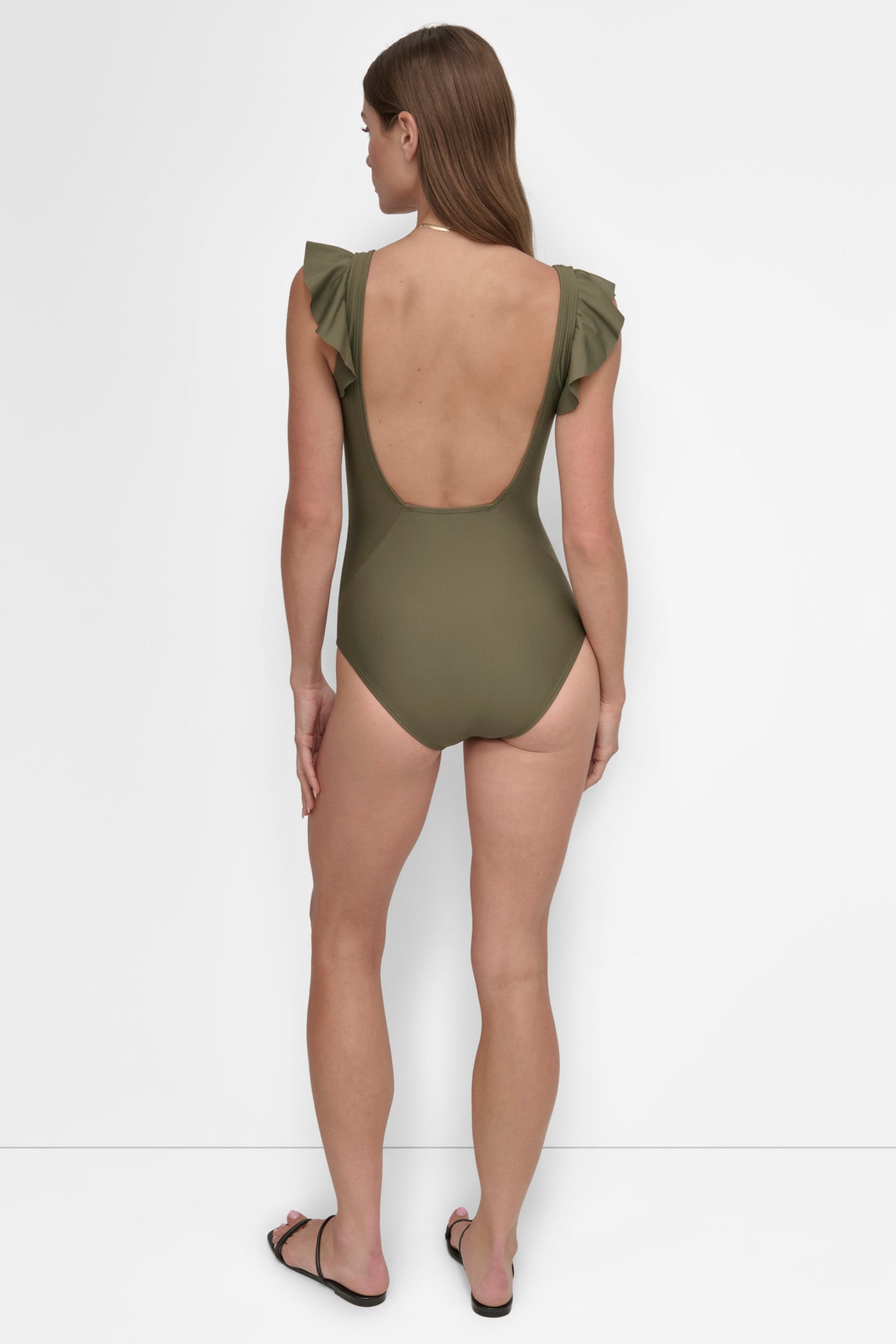 MOSS FLUTTER SLEEVE ONE PIECE, BACK VIEW | SWIM