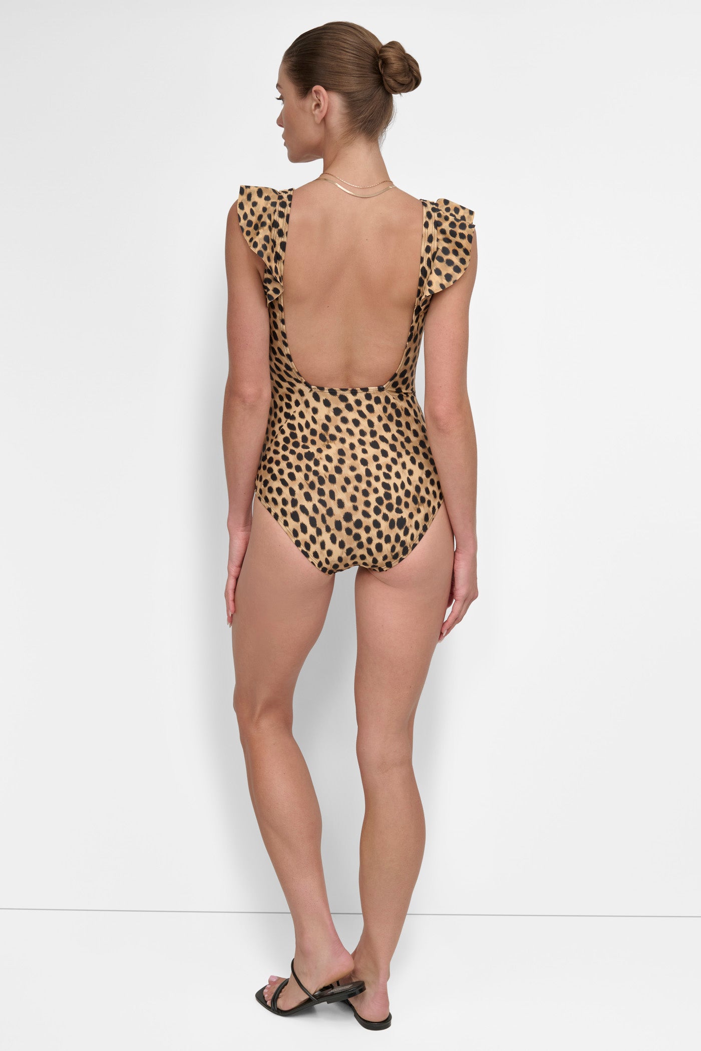 Snow Leopard FLUTTER SLEEVE ONE PIECE, BACK VIEW | Summer Essentials