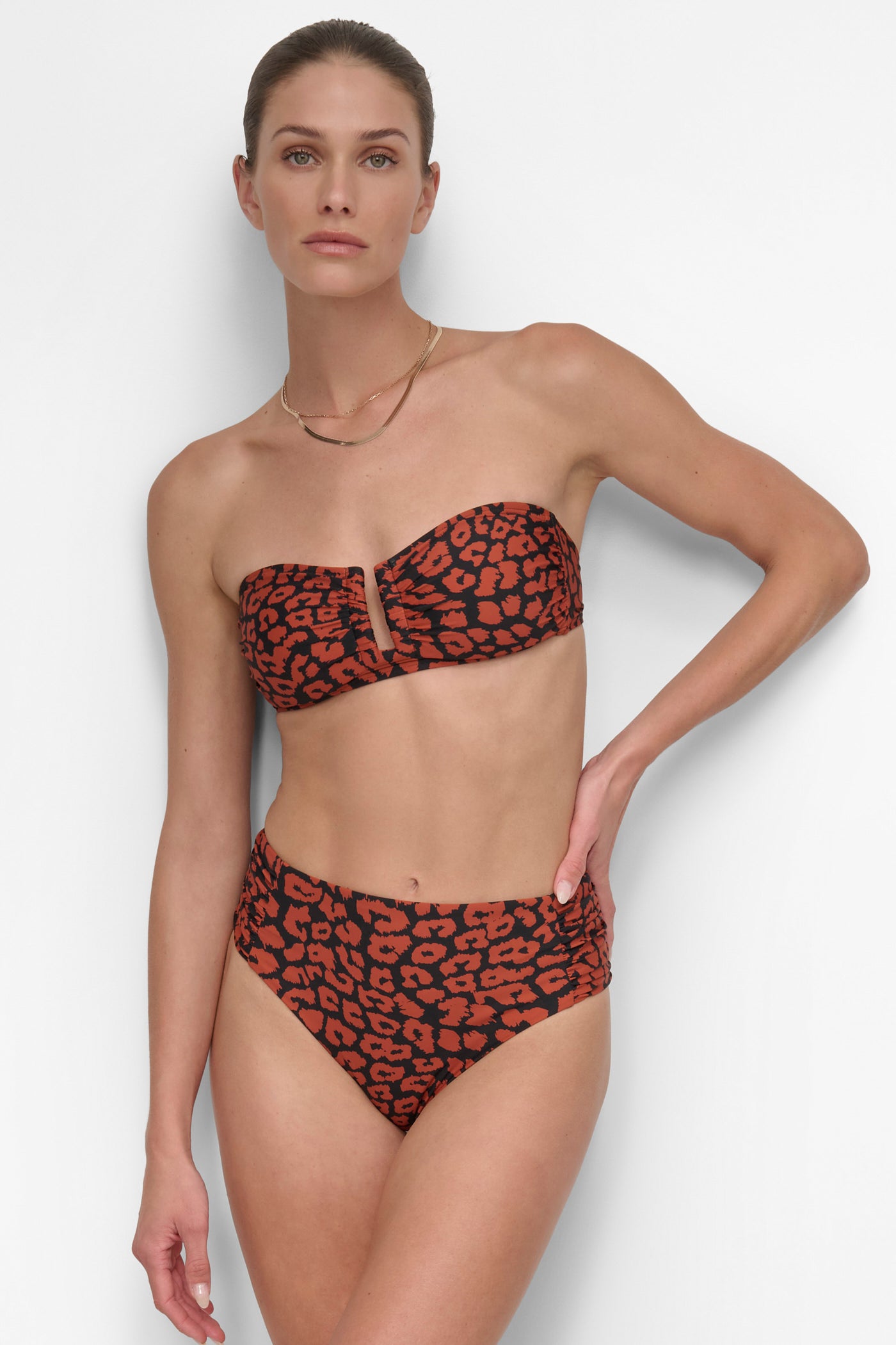 Bold Cheetah U-WIRE BANDEAU SHIRRED BIKINI, FRONT VIEW | SWIM