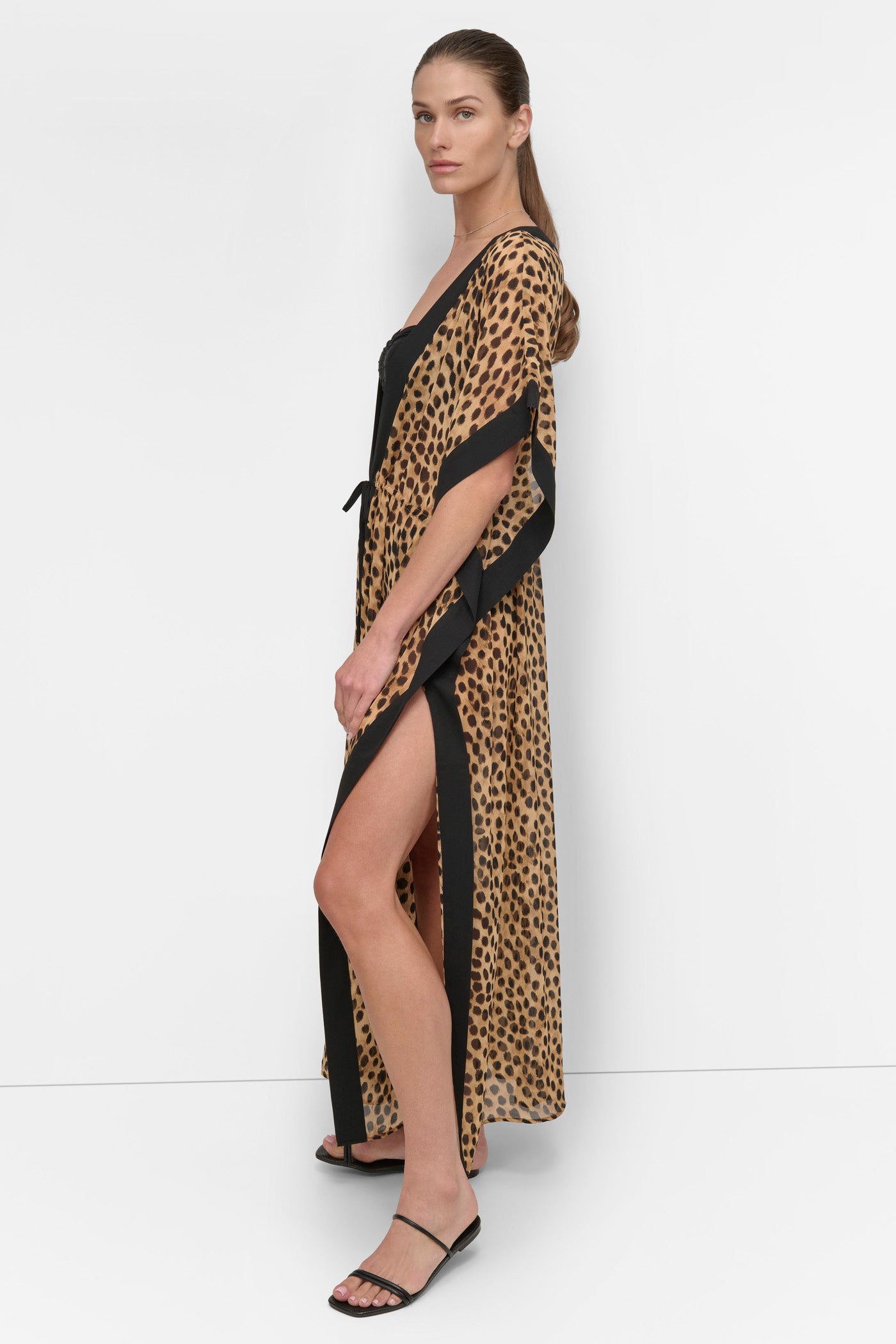 新作セール DKNY ワンピース マキシ Satin Long Wrap Dress Tie Front Maxi Kaftan | DKNY