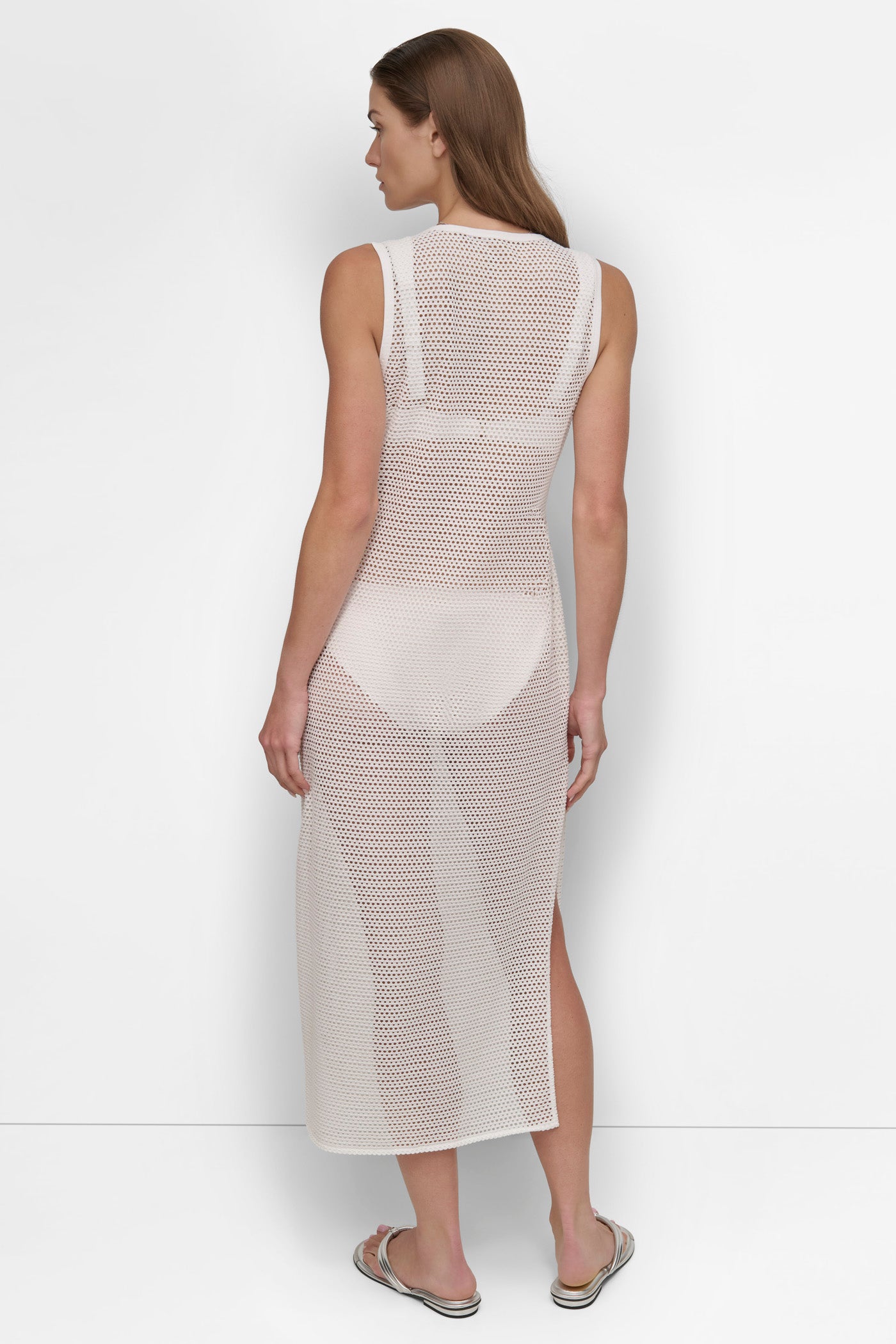 Soft White MESH MAXI BEACH DRESS, VIEW 2 | SWIM