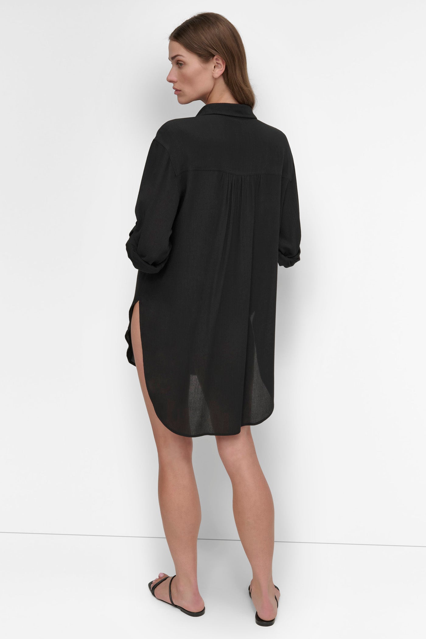 Black SUMMER GAUZE BEACH SHIRT, BACK VIEW | SWIM