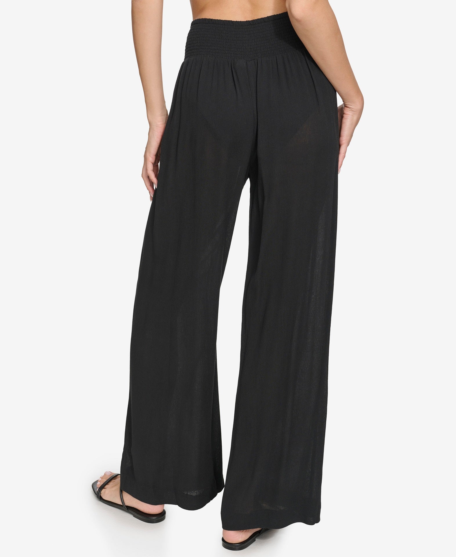 Black SUMMER GAUZE WIDE-LEG BEACH PANT, BACK VIEW | SWIM