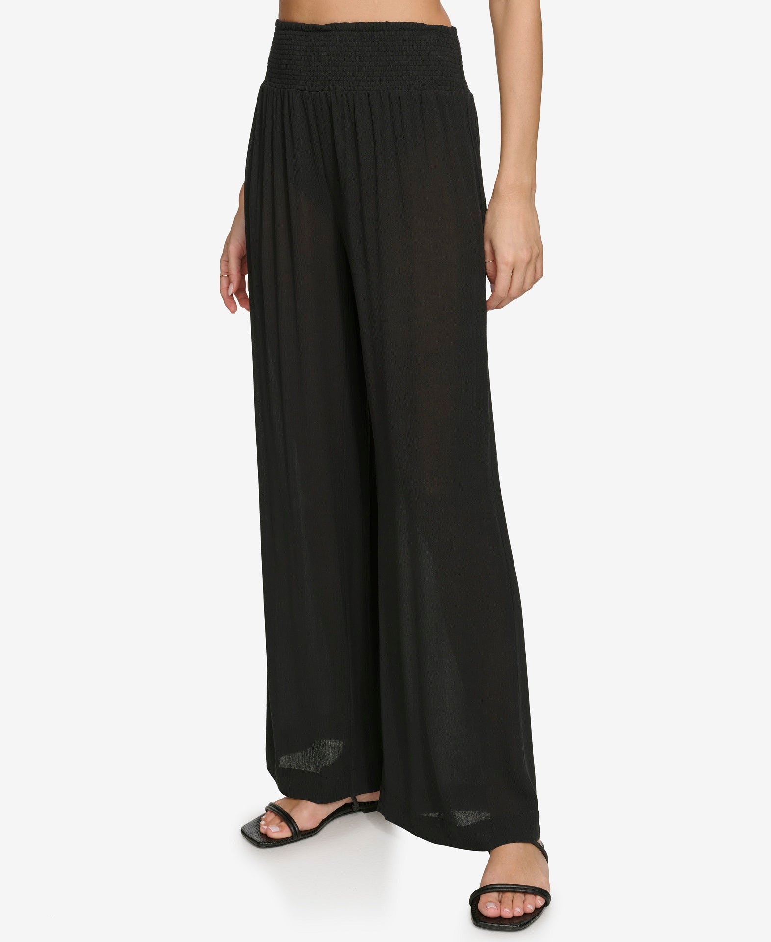 Black SUMMER GAUZE WIDE-LEG BEACH PANT, FRONT VIEW | SWIM