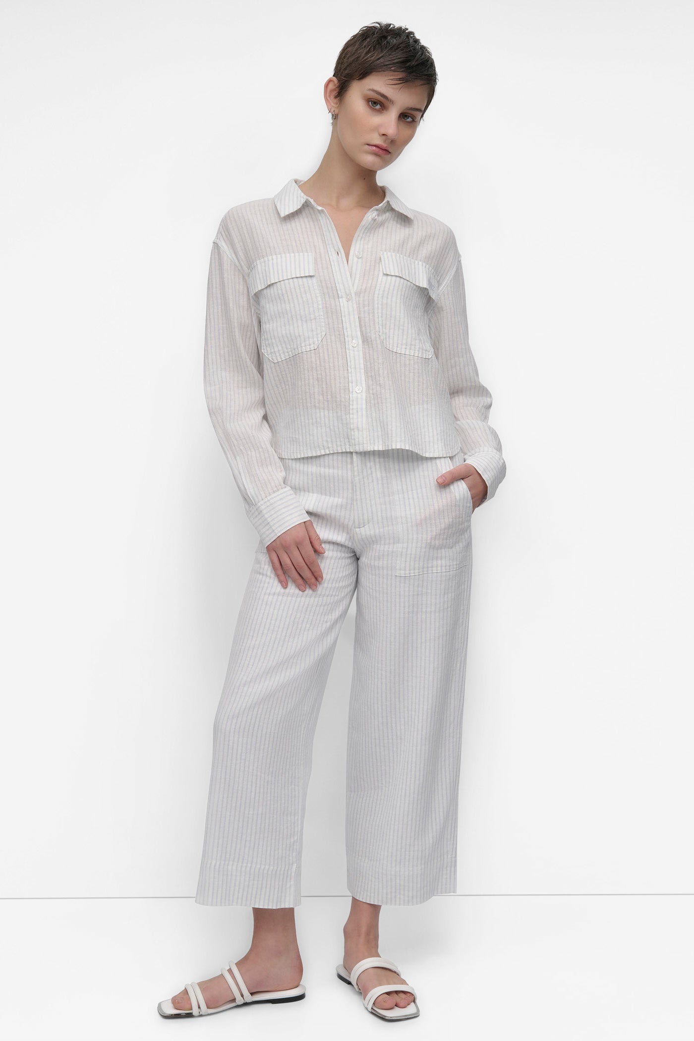 STRIPED LONG SLEEVE CROPPED SHIRT VIEW 4 | WOMEN'S SWEATERS & TOPS