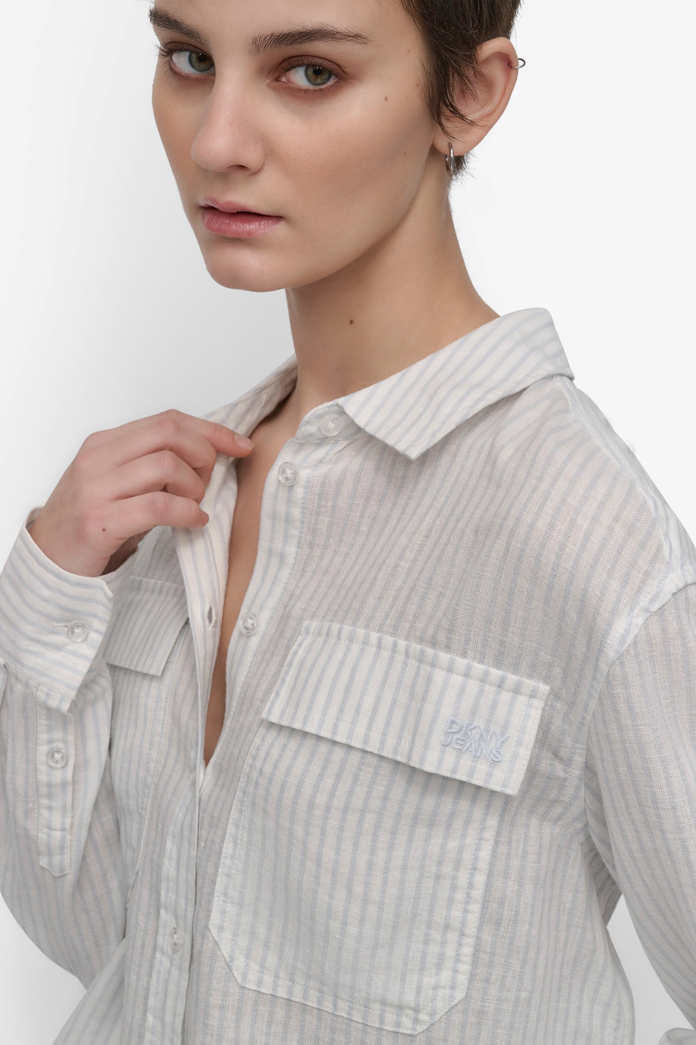 STRIPED LONG SLEEVE CROPPED SHIRT VIEW 7 | WOMEN'S SWEATERS & TOPS