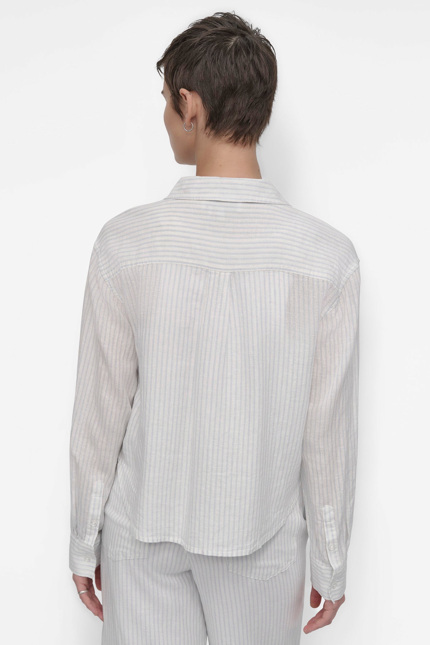 SMALL STRIPE POWDER BLUE IVORY STRIPED LONG SLEEVE CROPPED SHIRT, VIEW 2 | WOMEN'S SWEATERS & TOPS