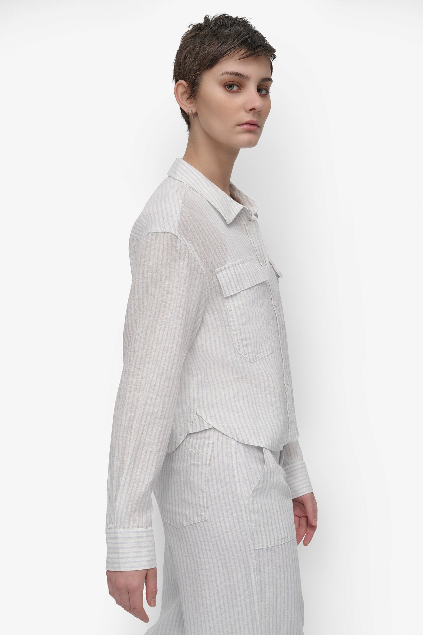 STRIPED LONG SLEEVE CROPPED SHIRT VIEW 3 | WOMEN'S SWEATERS & TOPS