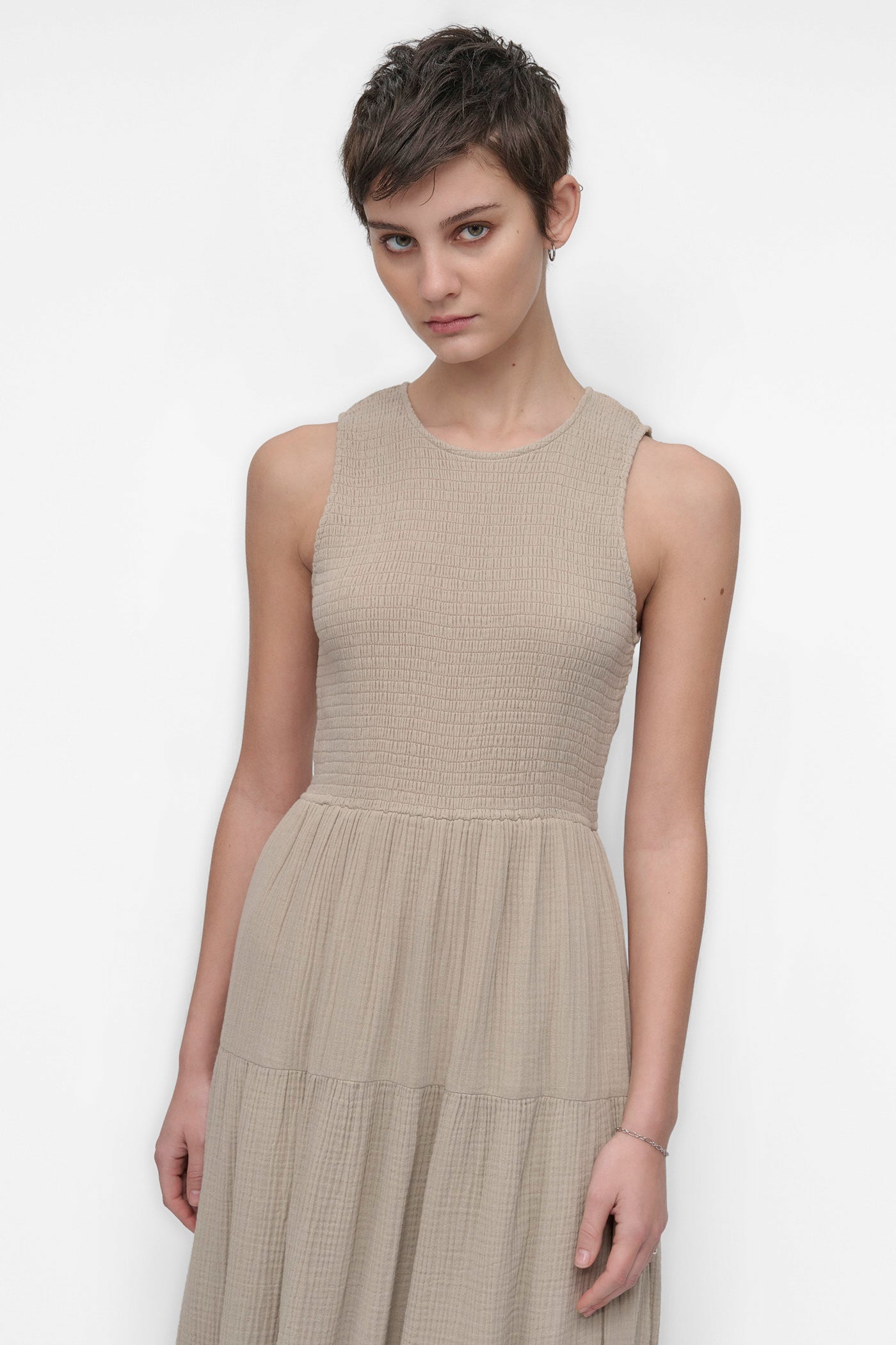 GAUZE TIERED SMOCKED DRESS VIEW 6 | Summer Essentials