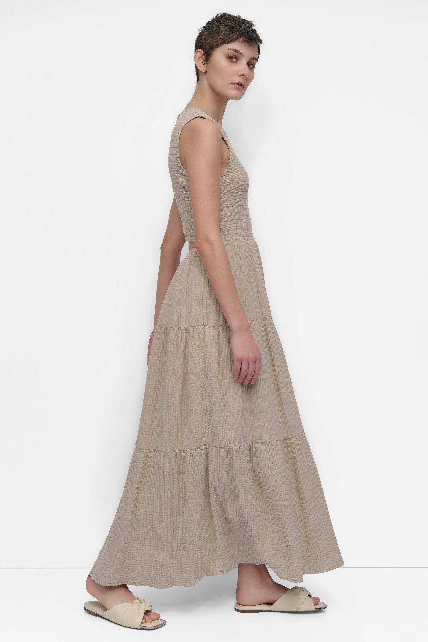 GAUZE TIERED SMOCKED DRESS VIEW 3 | Summer Essentials