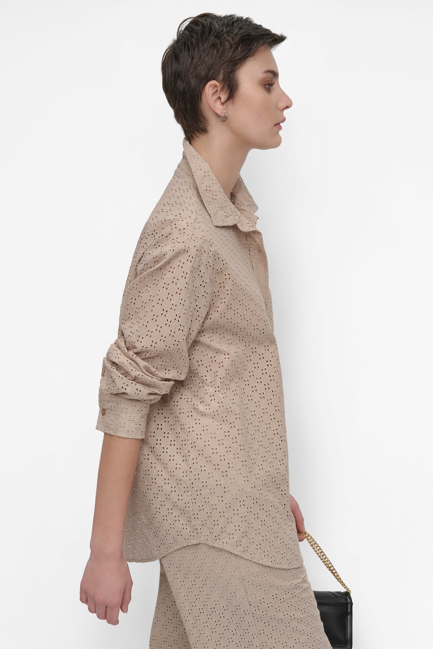 EYELET LONG SLEEVE BUTTON FRONT SHIRT VIEW 3 | SALE