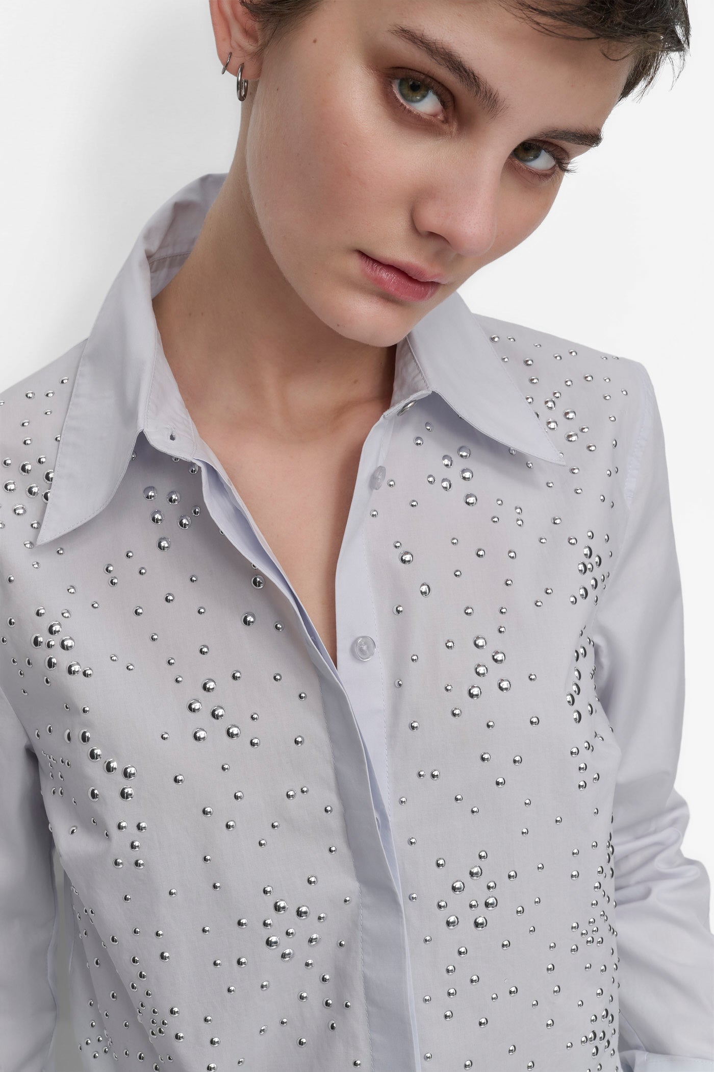 LONG SLEEVE POPLIN TOP WITH DOME STUDS VIEW 4
