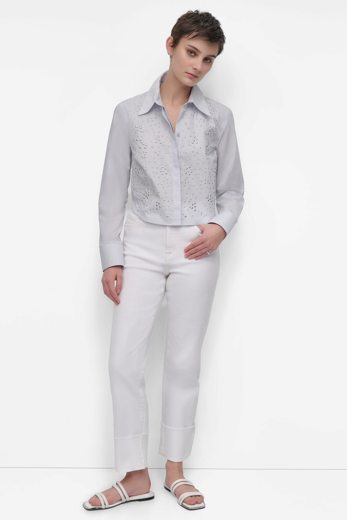 LONG SLEEVE POPLIN TOP WITH DOME STUDS VIEW 6