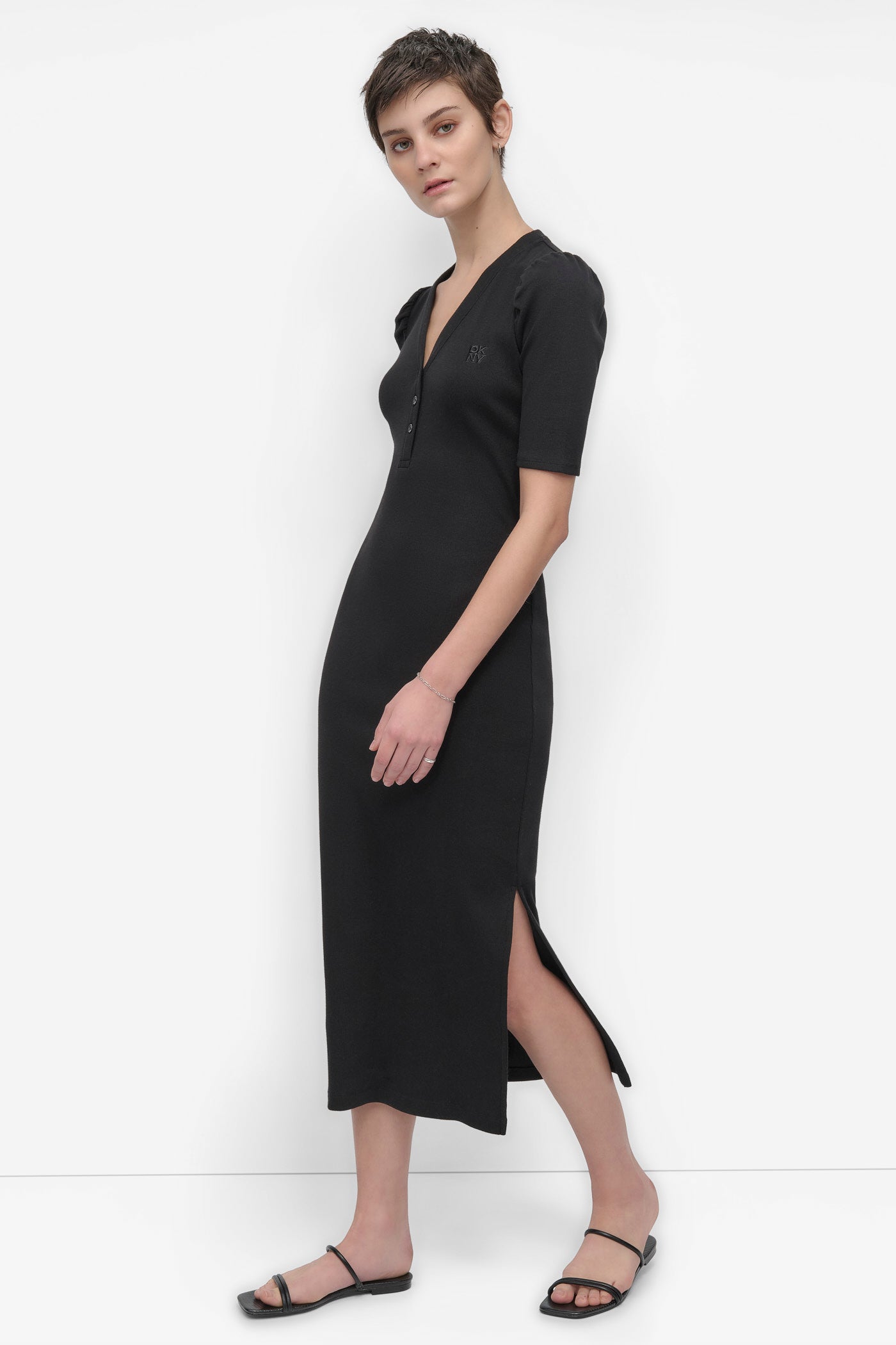 VNECK HENLEY LONG SLEEVE DRESS VIEW 3 | SALE DRESSES