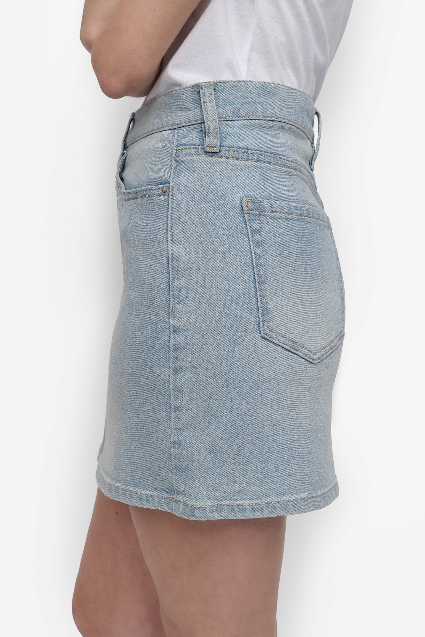 MINI SKIRT WITH RHINESTONE EMBELLISHMENT VIEW 3 | Denim Destination