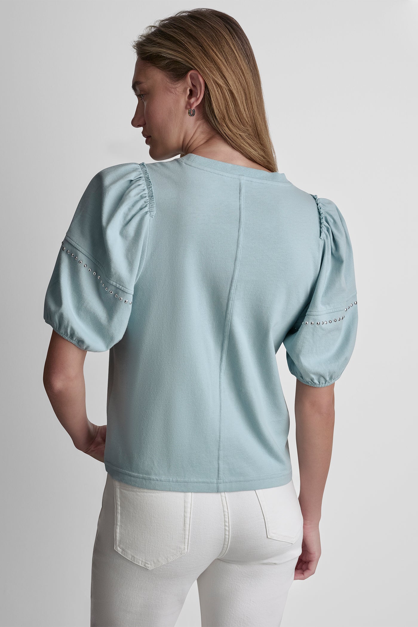 Mineral/Shiny Silver DOME STUDS MINI RUFFLE SHIRT, VIEW 2 | Clothing