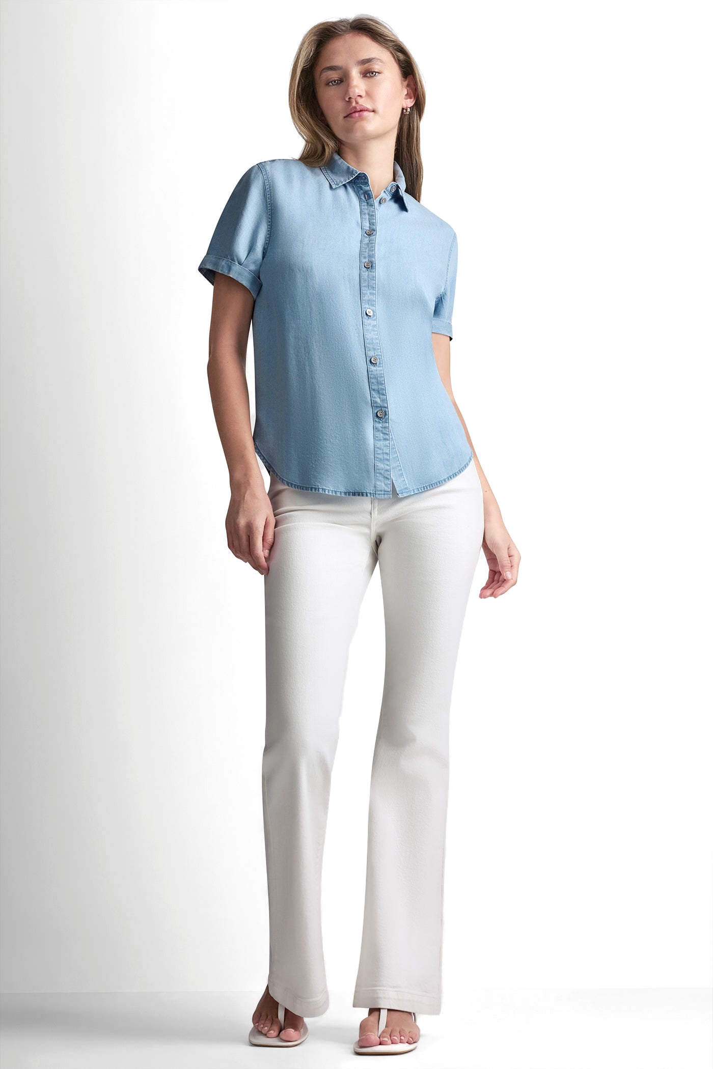 Chambray GARMENT DYE BUTTON-FRONT SHIRT, VIEW 2 | WOMEN'S SWEATERS & TOPS