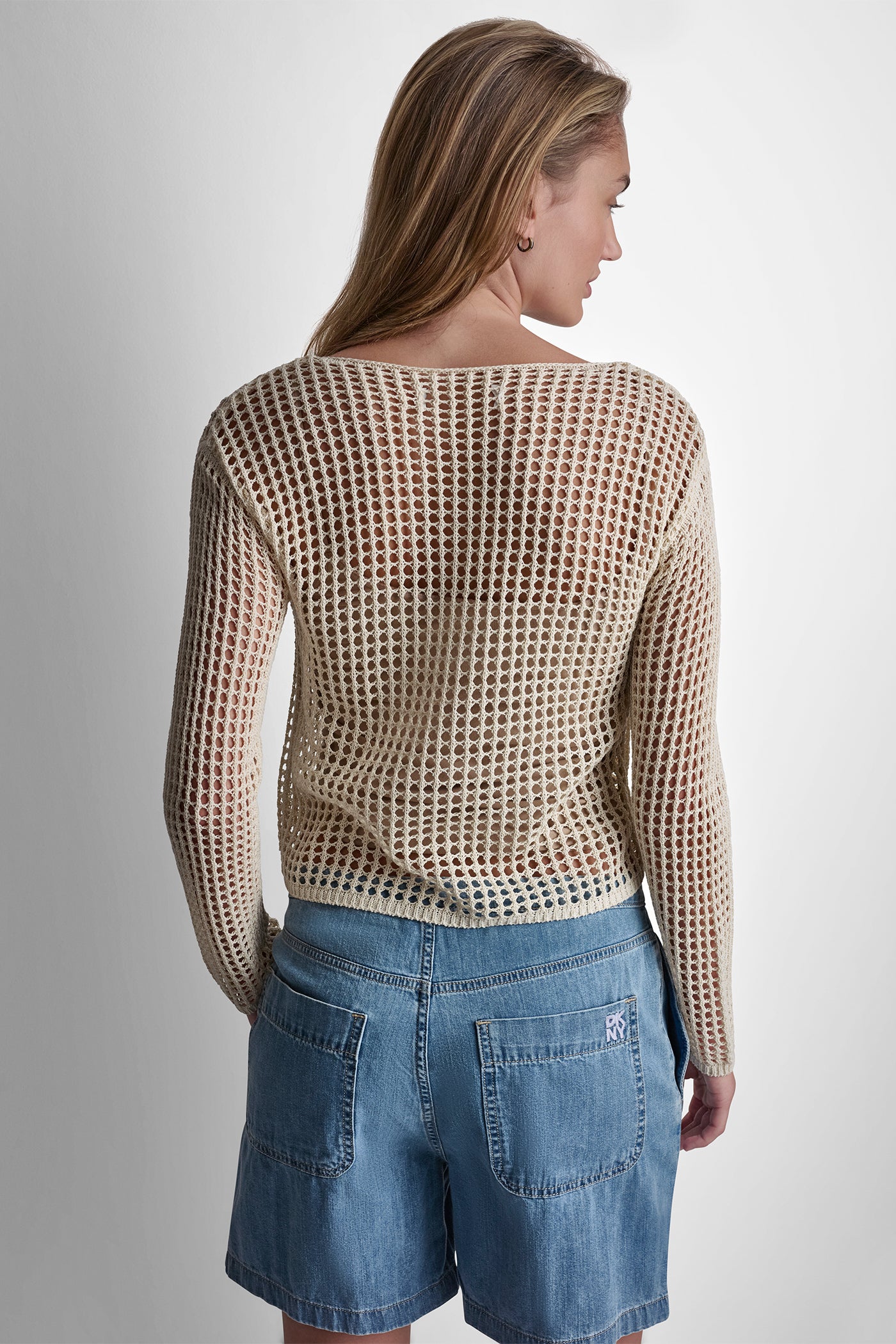 CROCHET OPEN-STITCH LOGO SWEATER VIEW 3 | WOMEN'S SWEATERS & TOPS
