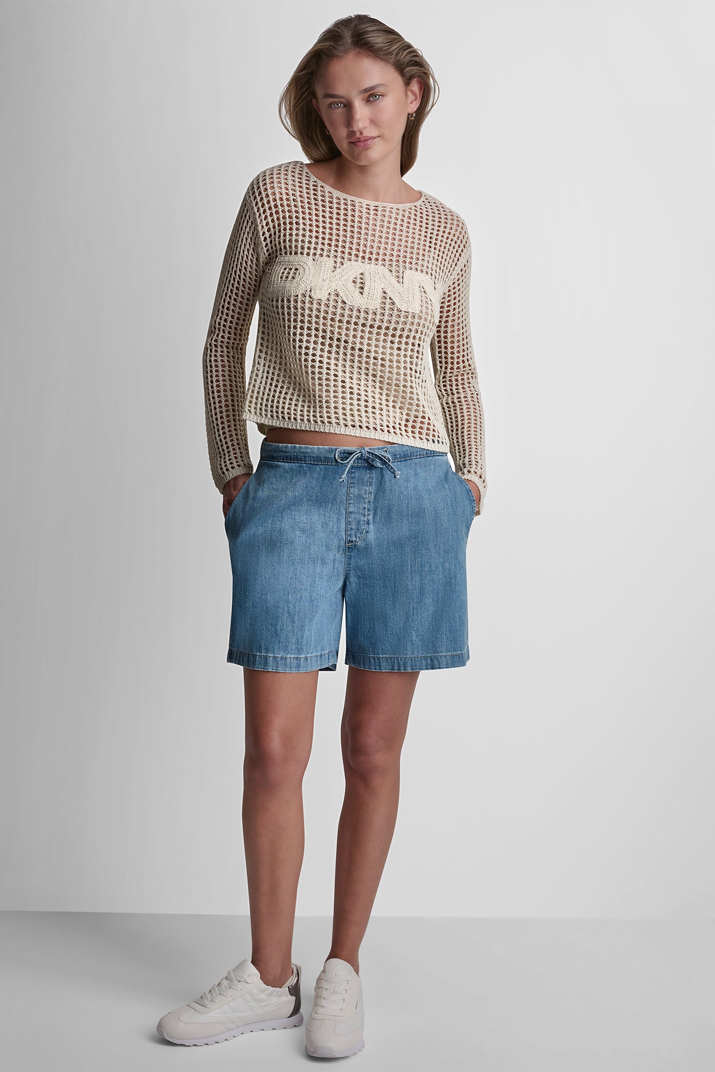 MID-RISE RELAXED DENIM SHORT WITH DRAWCORD VIEW 6 | Clothing