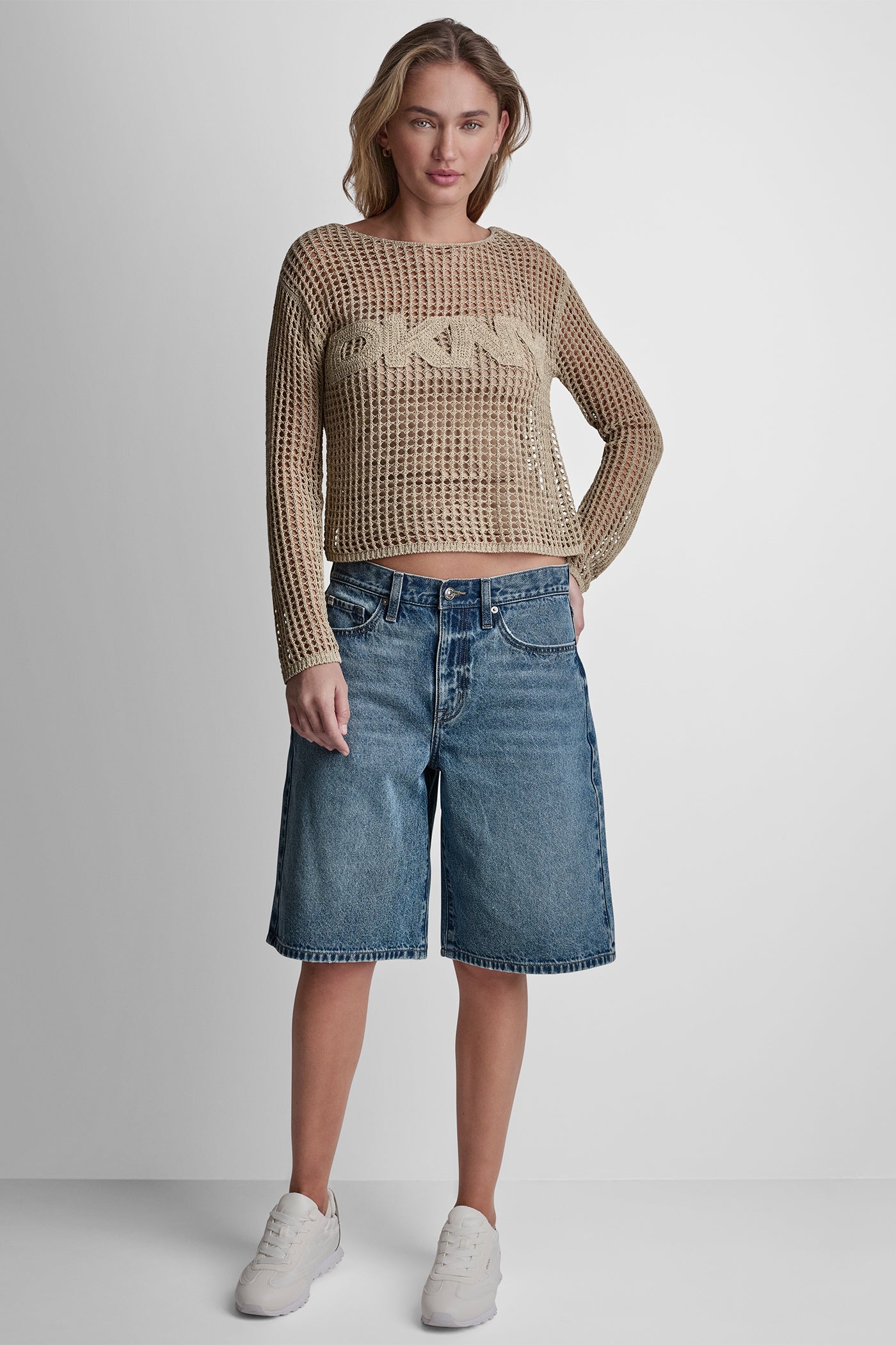 CROCHET OPEN-STITCH LOGO SWEATER VIEW 6 | WOMEN'S SWEATERS & TOPS