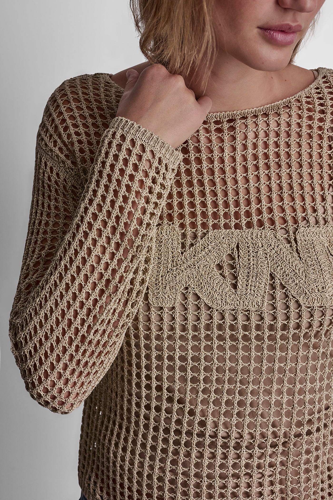 CROCHET OPEN-STITCH LOGO SWEATER VIEW 7 | WOMEN'S SWEATERS & TOPS