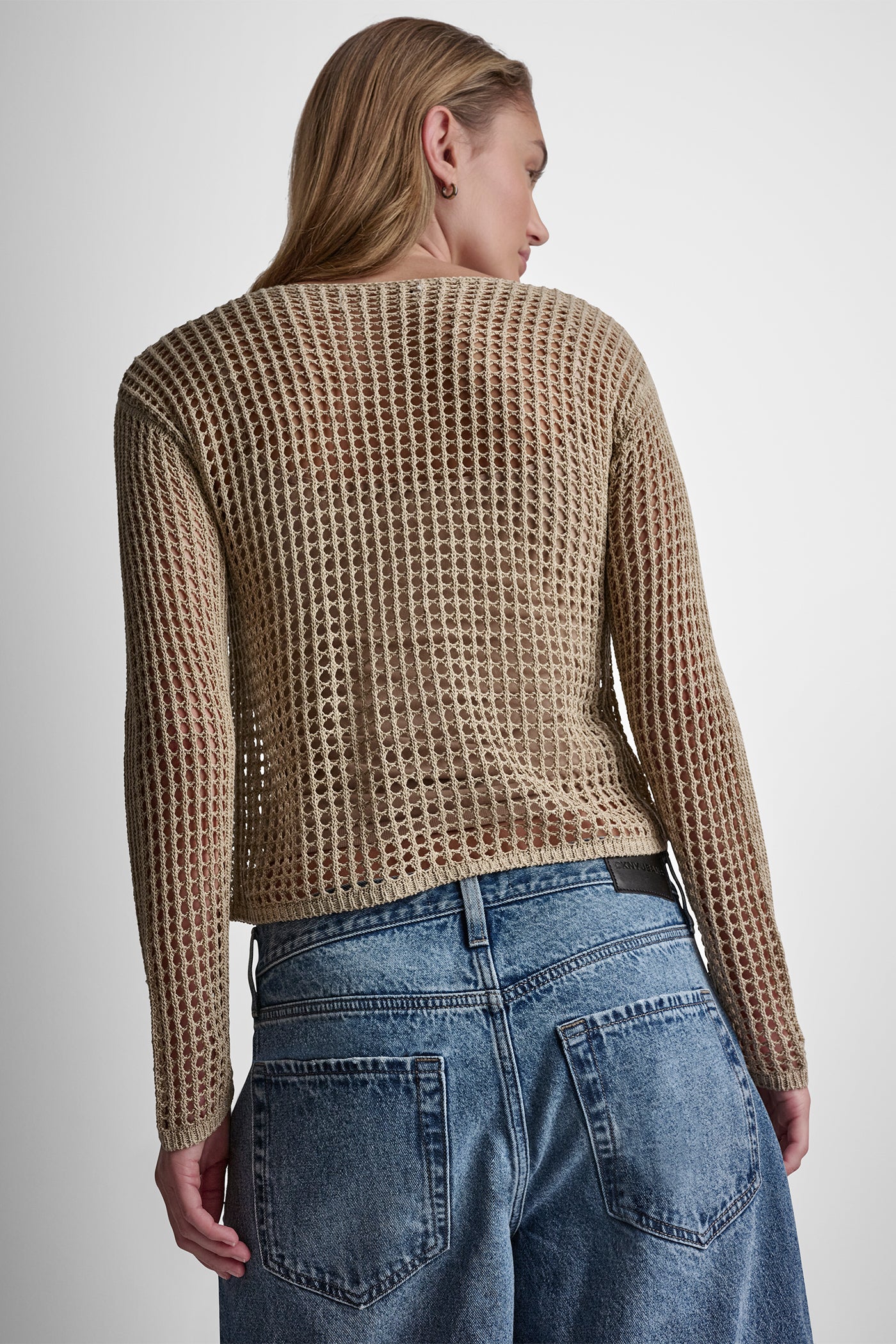 CROCHET OPEN-STITCH LOGO SWEATER VIEW 3 | WOMEN'S SWEATERS & TOPS