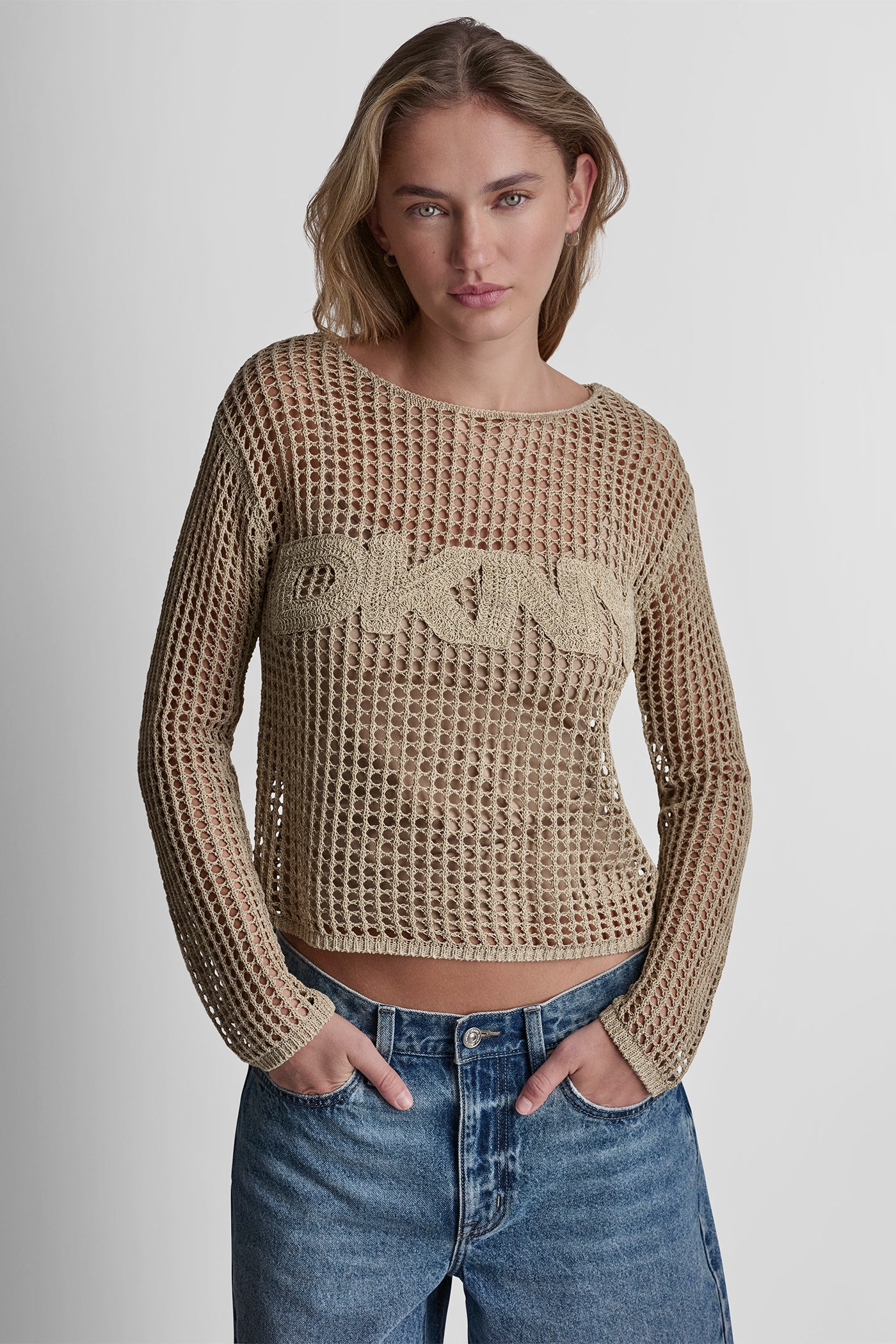 CROCHET OPEN-STITCH LOGO SWEATER VIEW 5 | WOMEN'S SWEATERS & TOPS