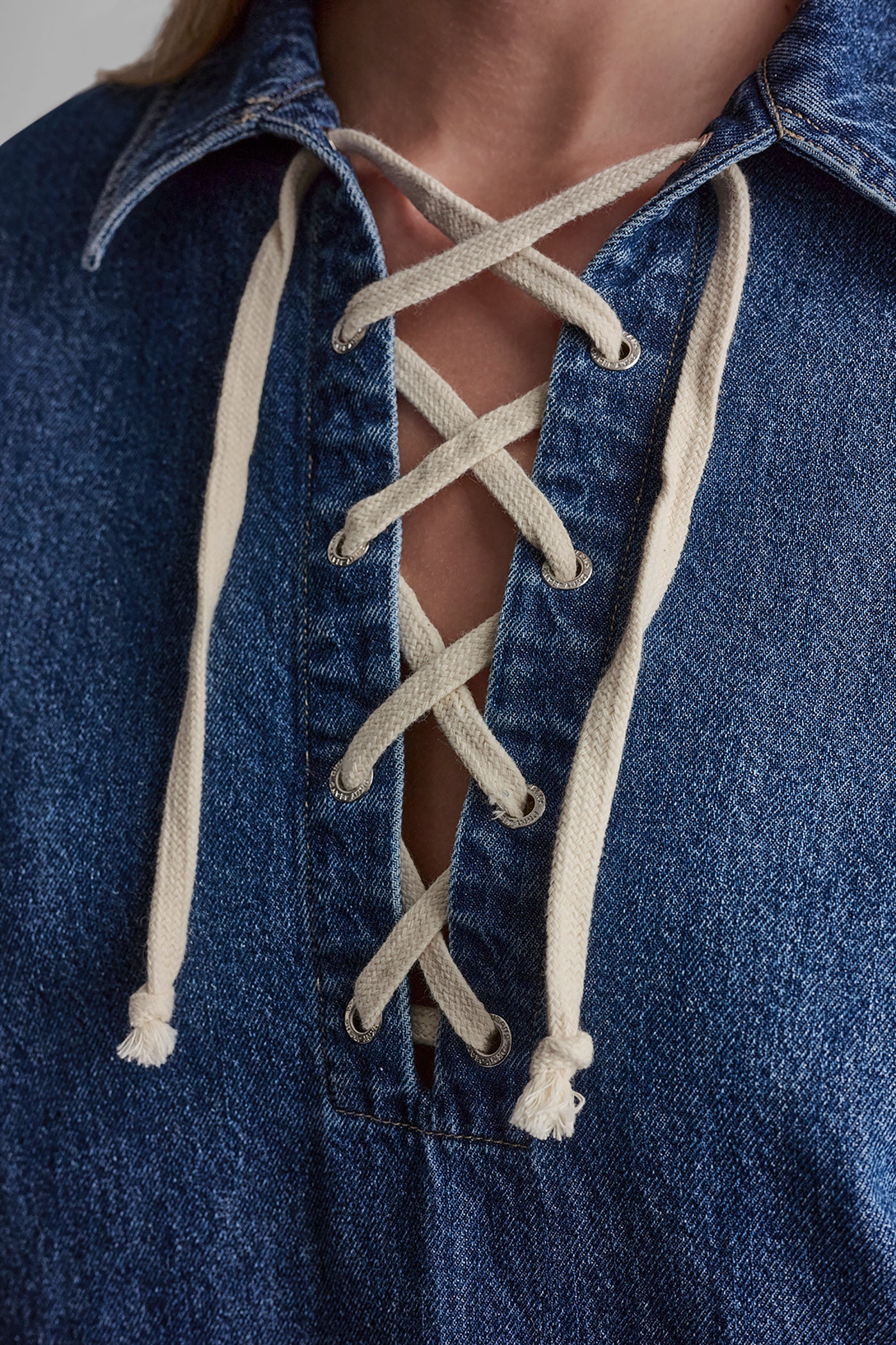 LACE UP DENIM SHIFT DRESS VIEW 7