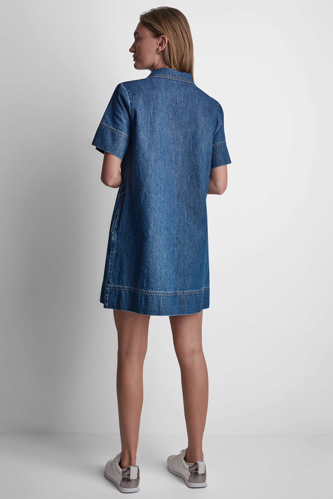 LACE UP DENIM SHIFT DRESS VIEW 3