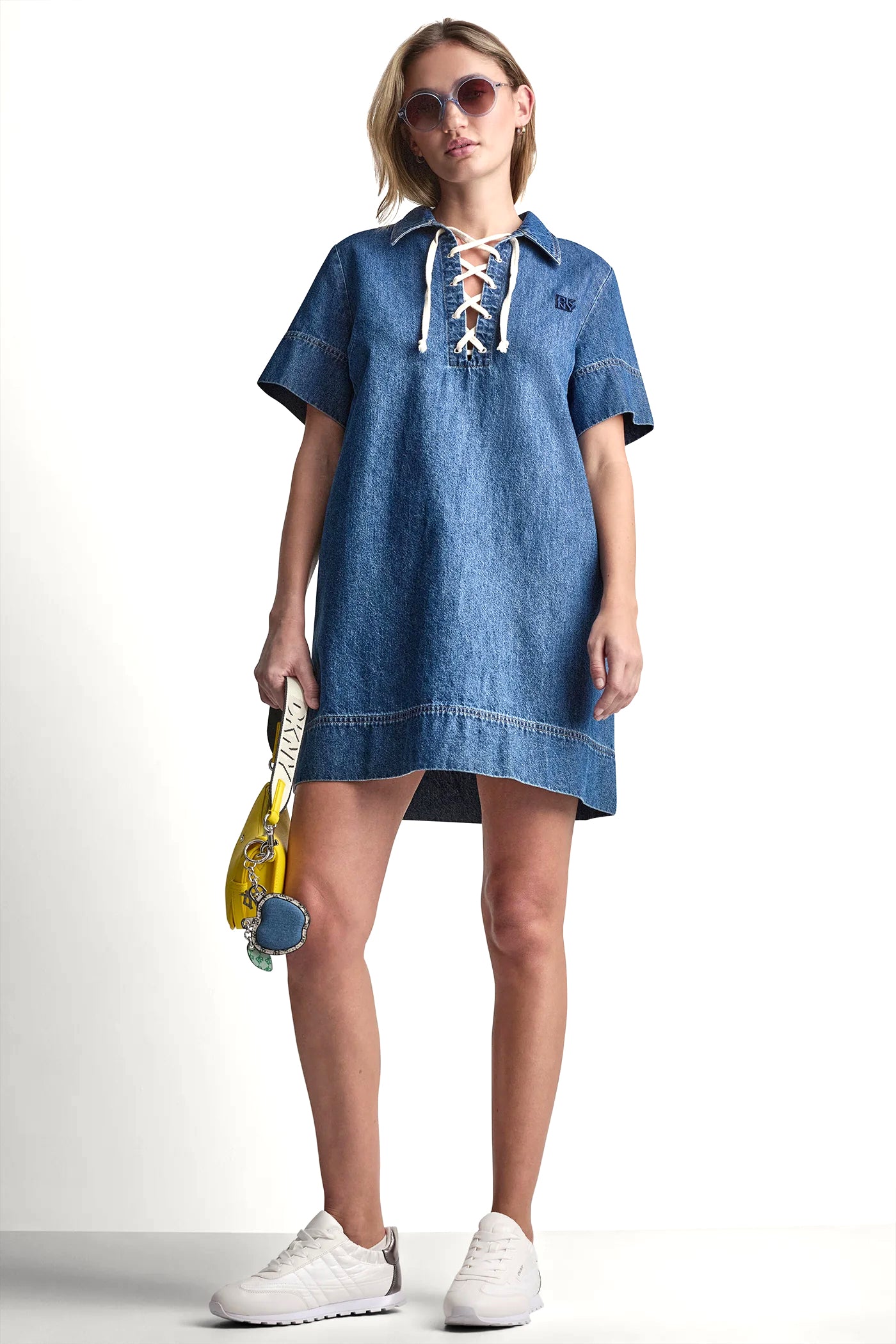 Rustic Indigo LACE UP DENIM SHIFT DRESS, VIEW 1 | Denim Destination