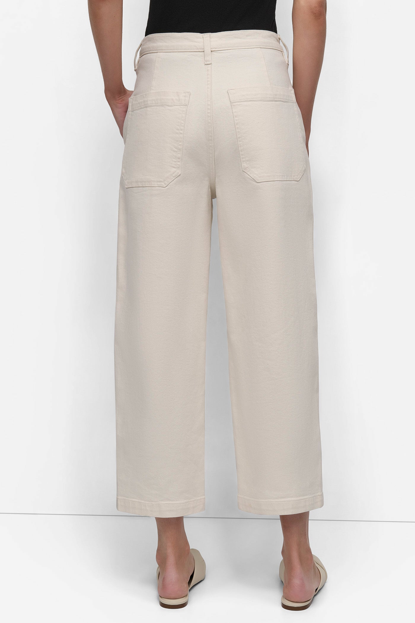ECRU GARMENT DYED HIGH Rise Length UTILITY BARREL LEG, BACK VIEW | Pants & Denim
