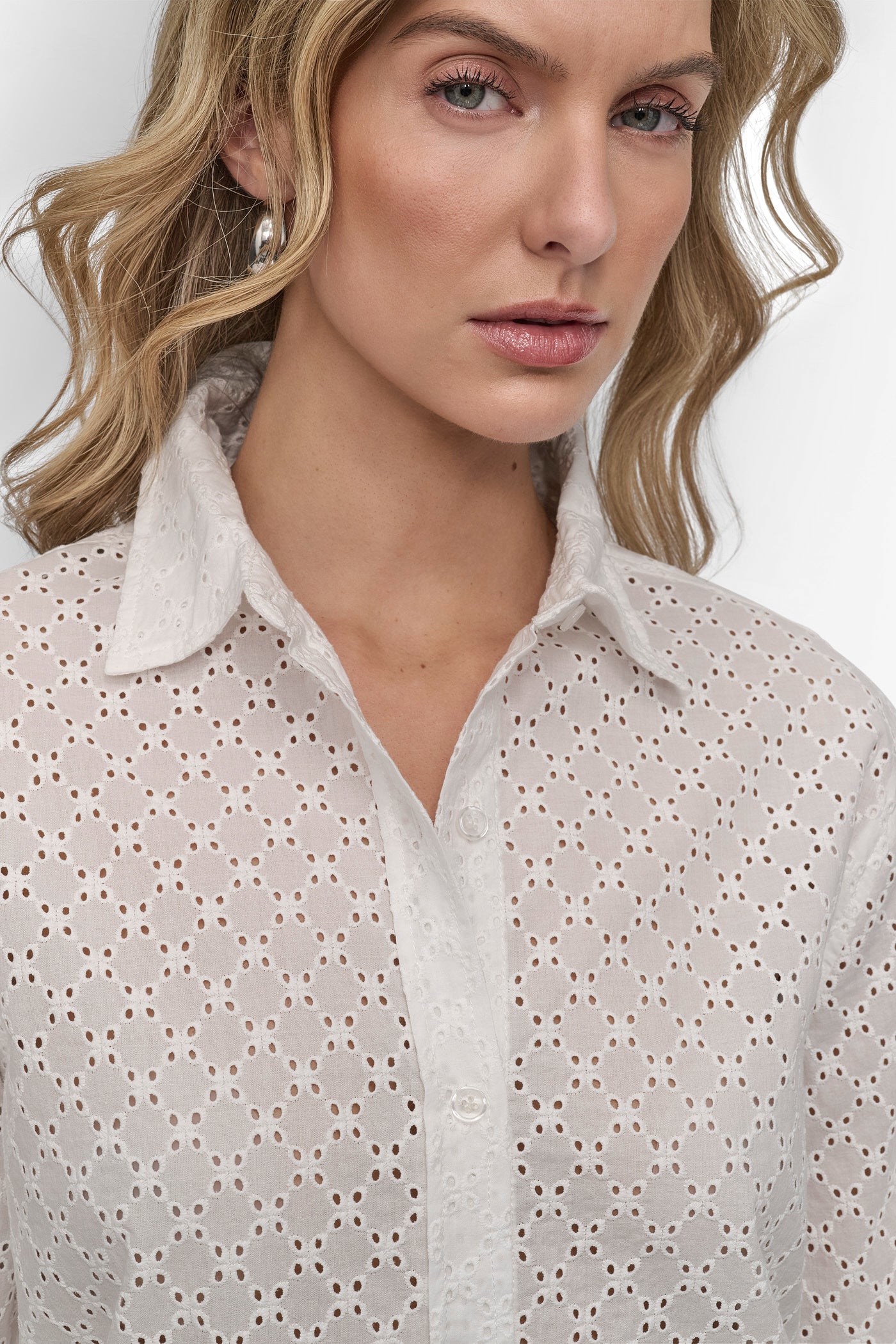 EYELET LONG SLEEVE BUTTON FRONT SHIRT VIEW 4 | WOMEN'S SWEATERS & TOPS
