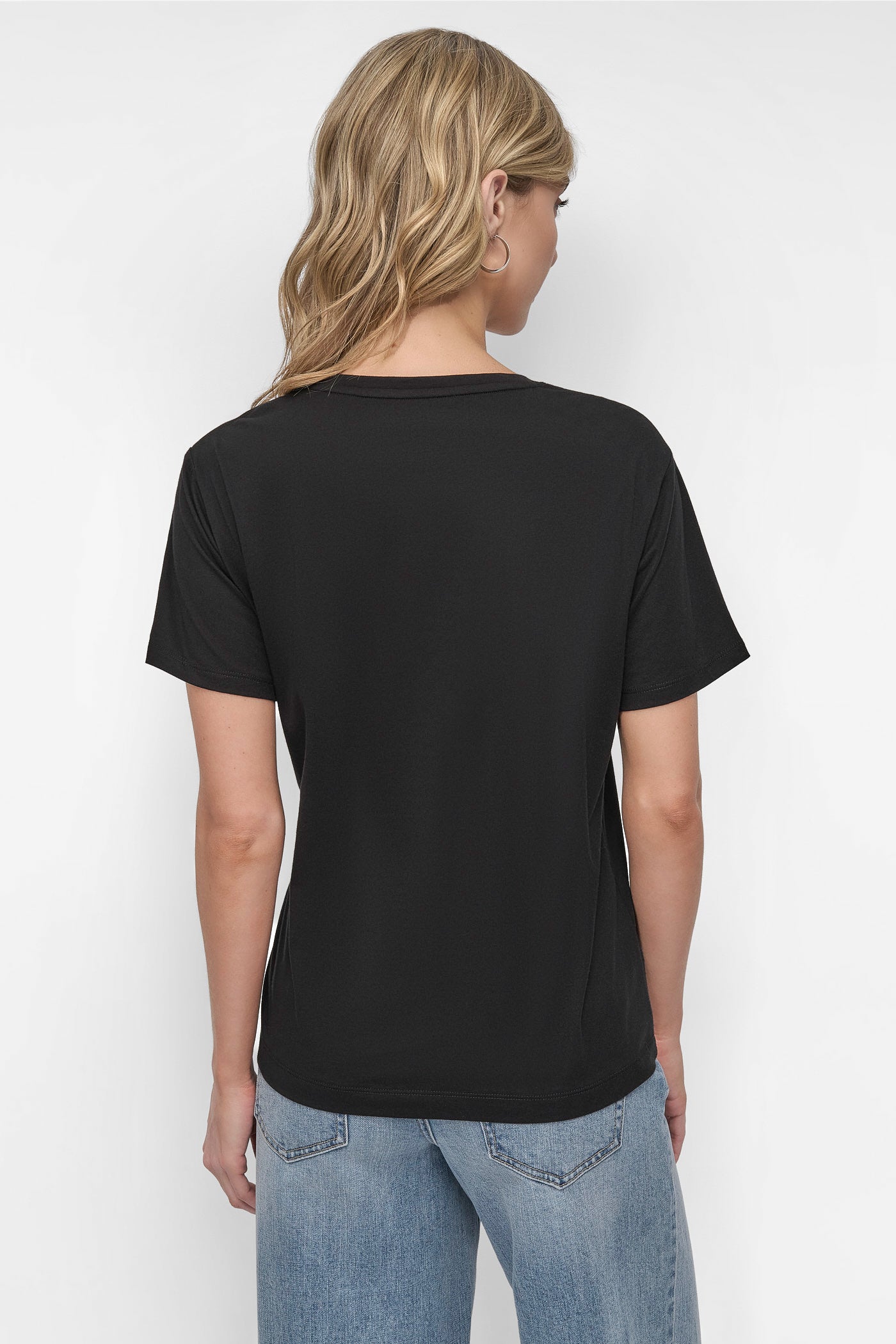 BLACK/SILVER EMBELLISHED LOGO TEE, BACK VIEW | DKNY JEANS