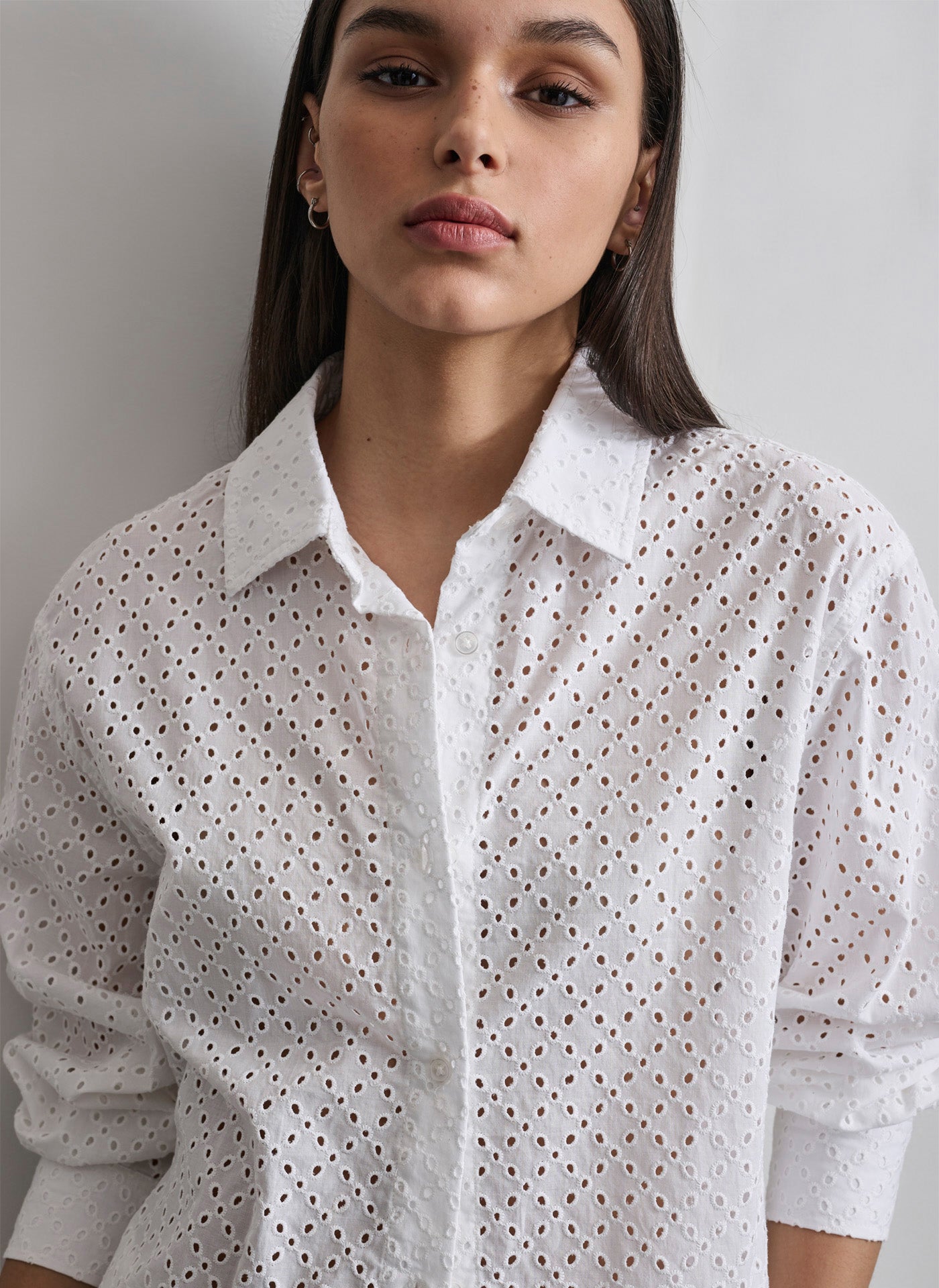 EYELET BUTTON FRONT SHIRT