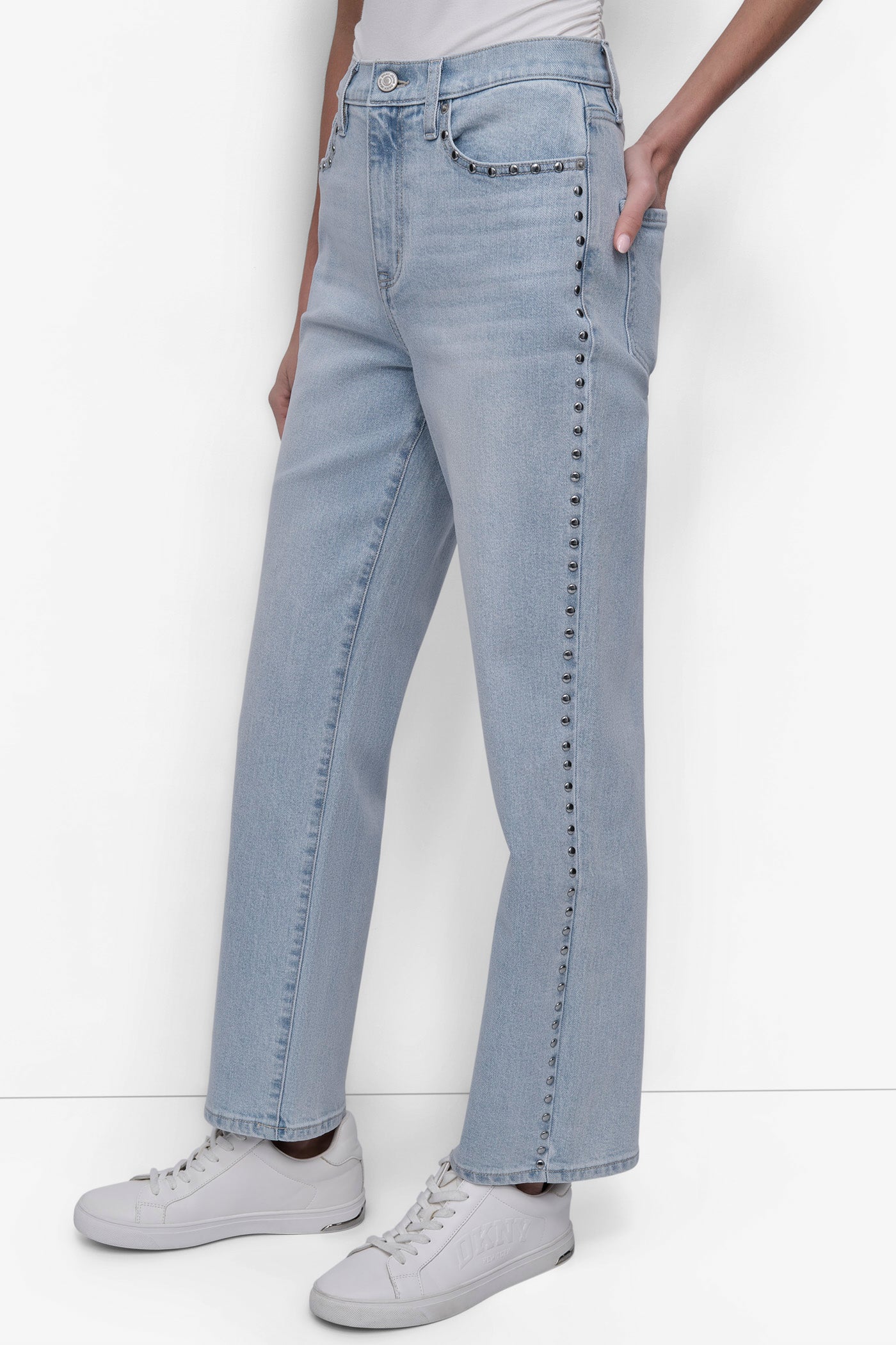 HIGH Rise Length CLASSIC STRAIGHT W/STUD EMBELLISHMENT VIEW 3 | Pants & Denim