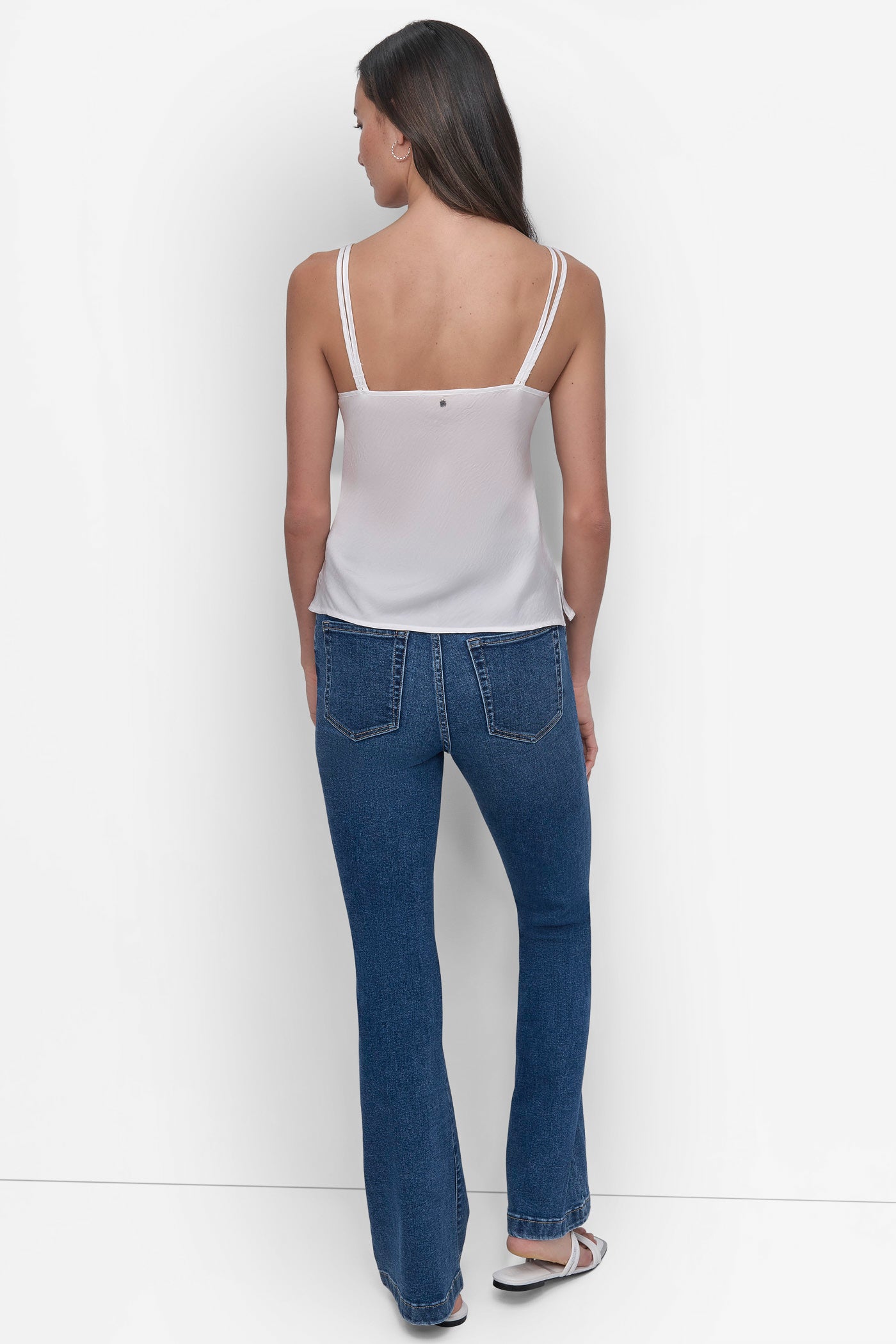 IVORY STRAPPY V-NECK CAMI WITH ADJUSTABLE STRAPS, BACK VIEW | DKNY JEANS