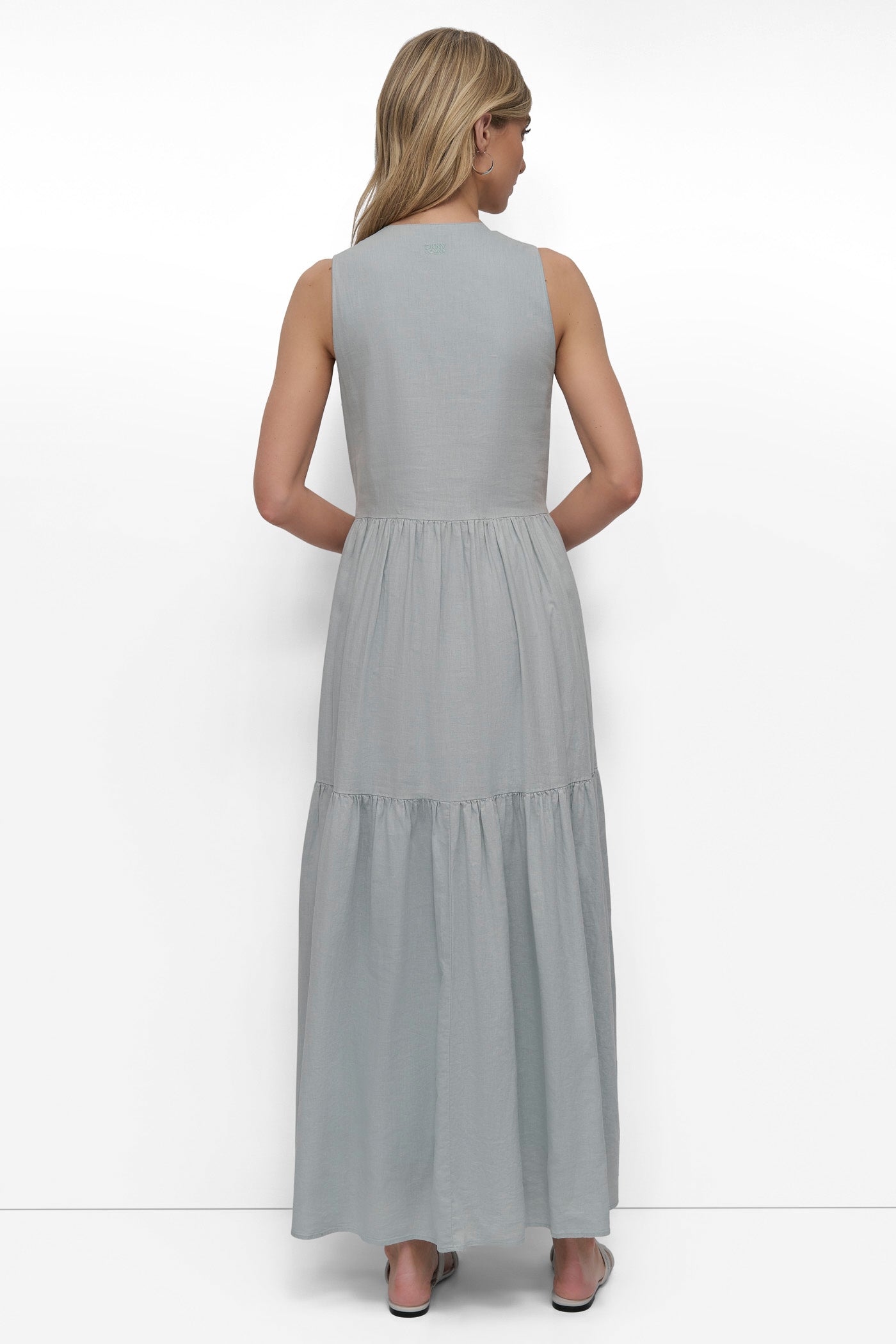 MINERAL LINEN SLEEVELESS TIERED MAXI, BACK VIEW | SALE DRESSES