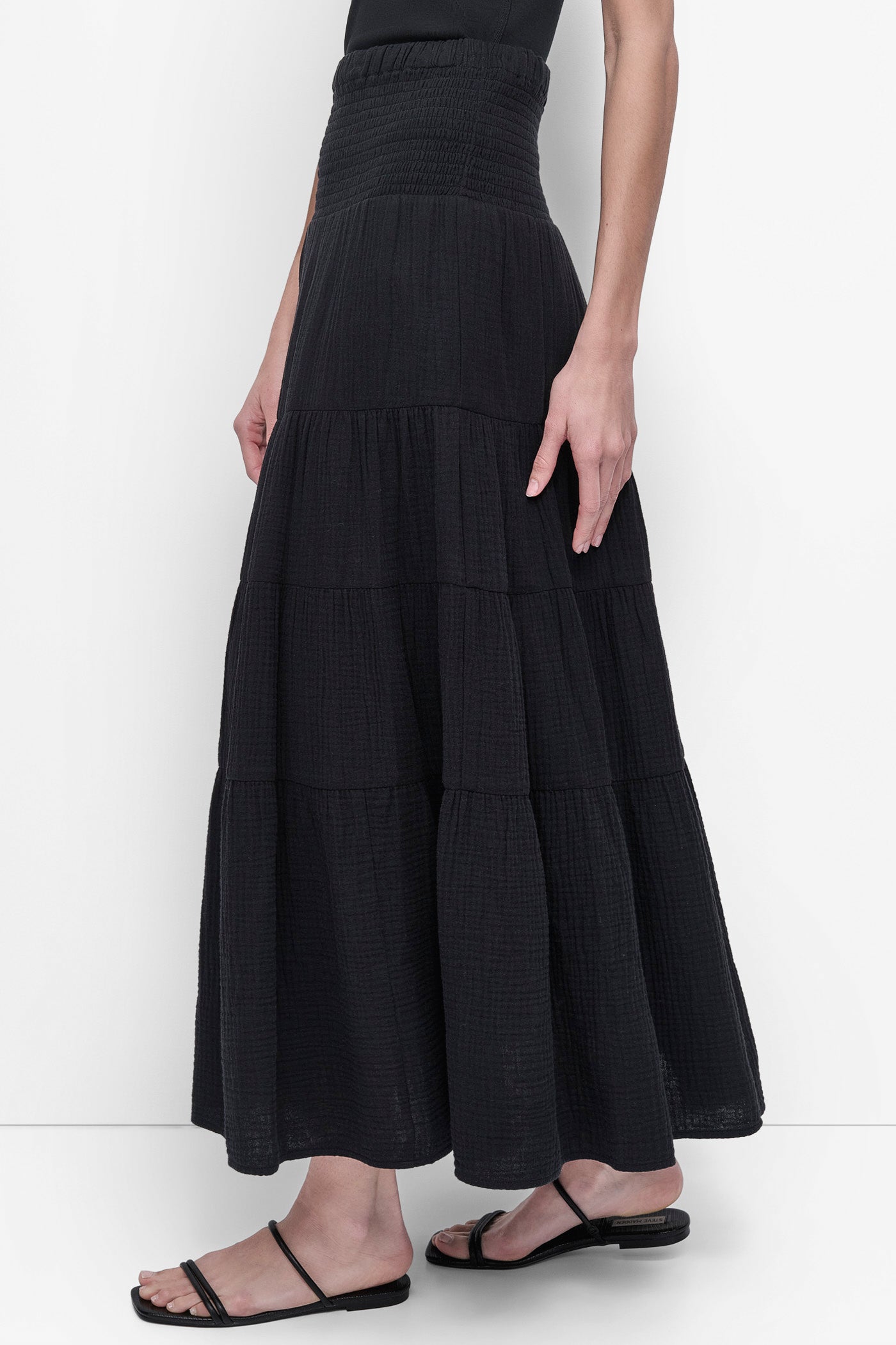 SMOCKED WAIST MIDI SKIRT VIEW 3 | Skirts
