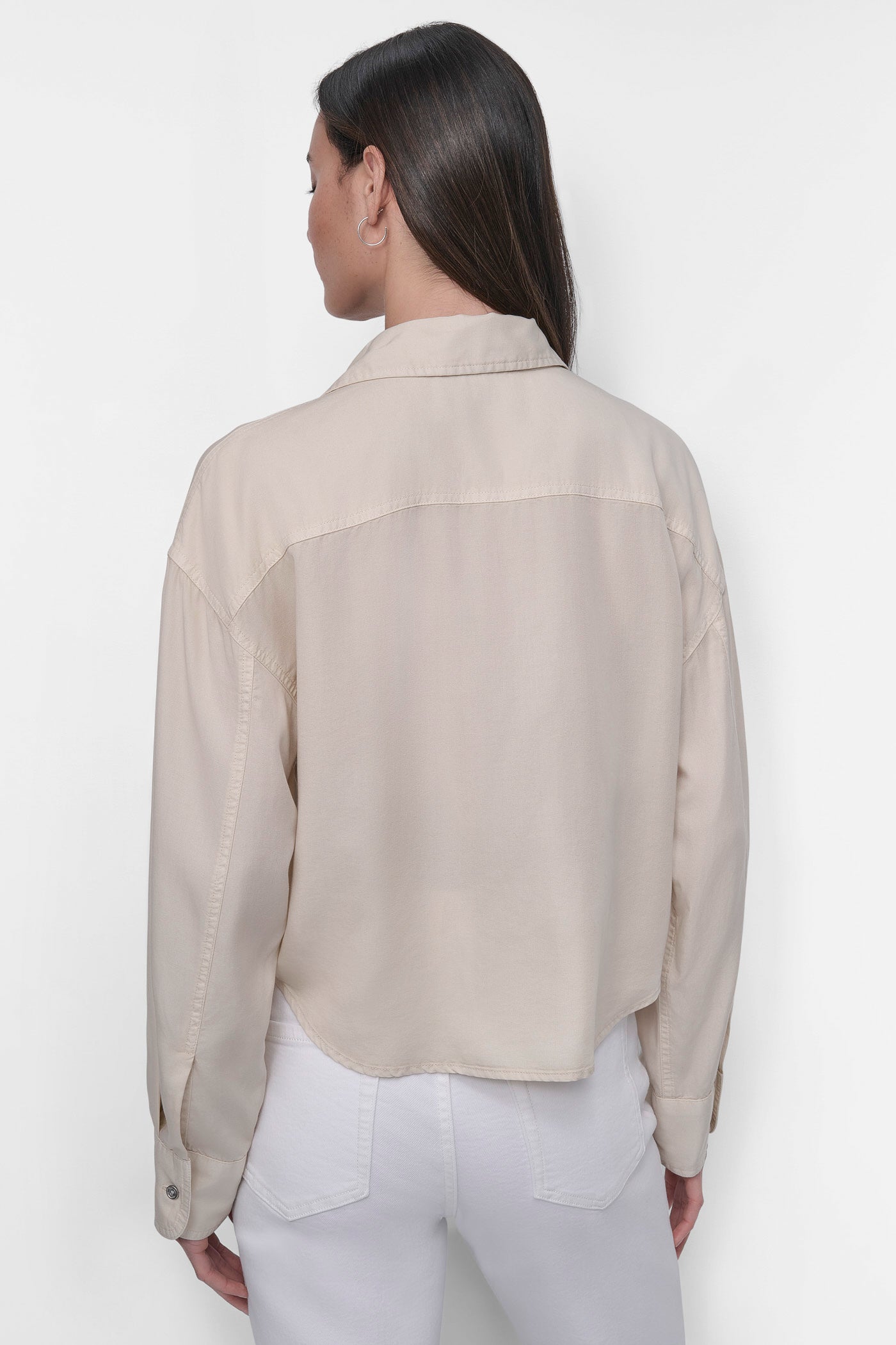Beige CROPPED BUTTON FRONT SHIRT, BACK VIEW | DKNY JEANS