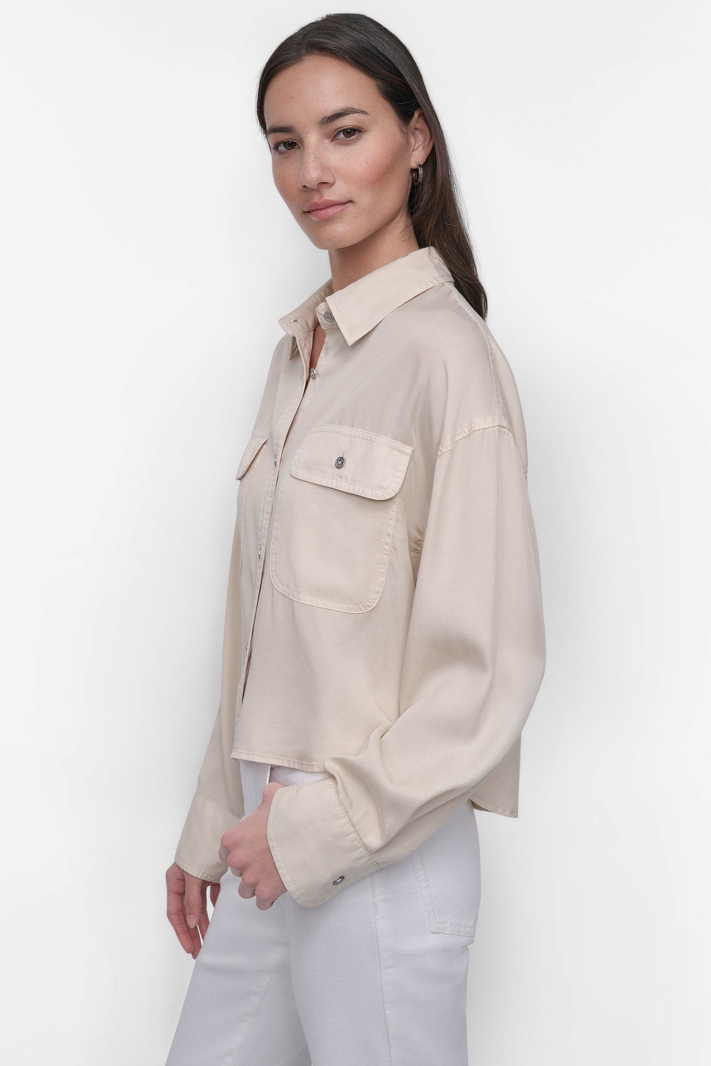CROPPED BUTTON FRONT SHIRT VIEW 3 | SALE