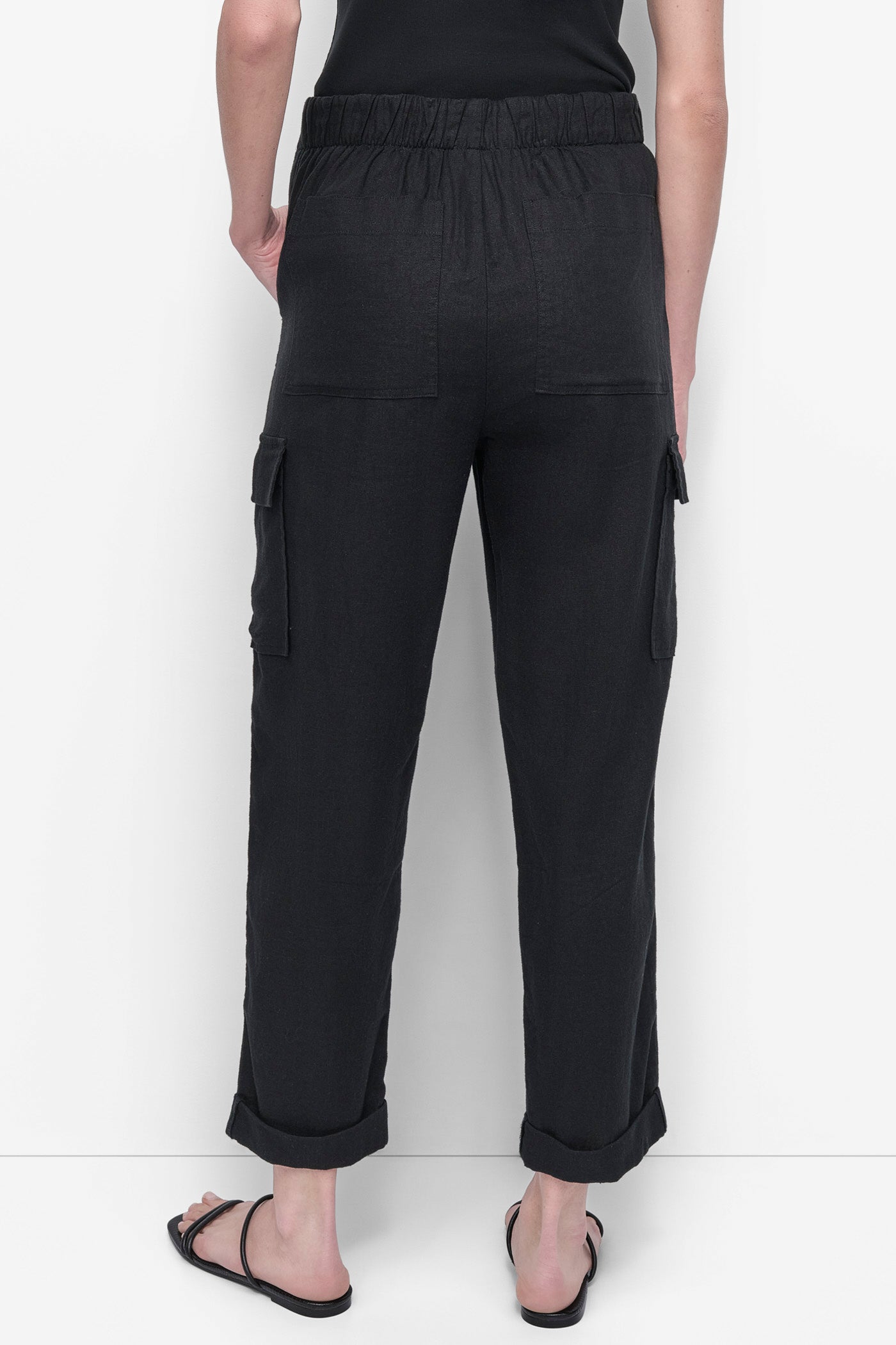 Black MIDRise Length CARGO PANTS WITH ELASTICATED, BACK VIEW | DKNY JEANS