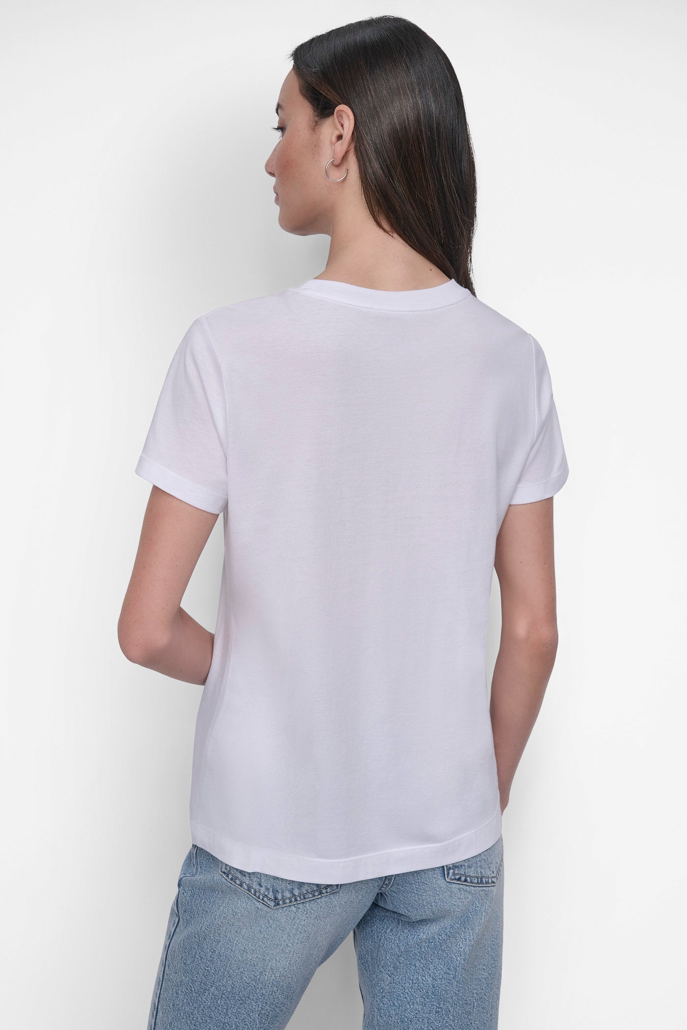 WHITE/BLACK FLOCKED LOGO TEE, BACK VIEW | DKNY JEANS