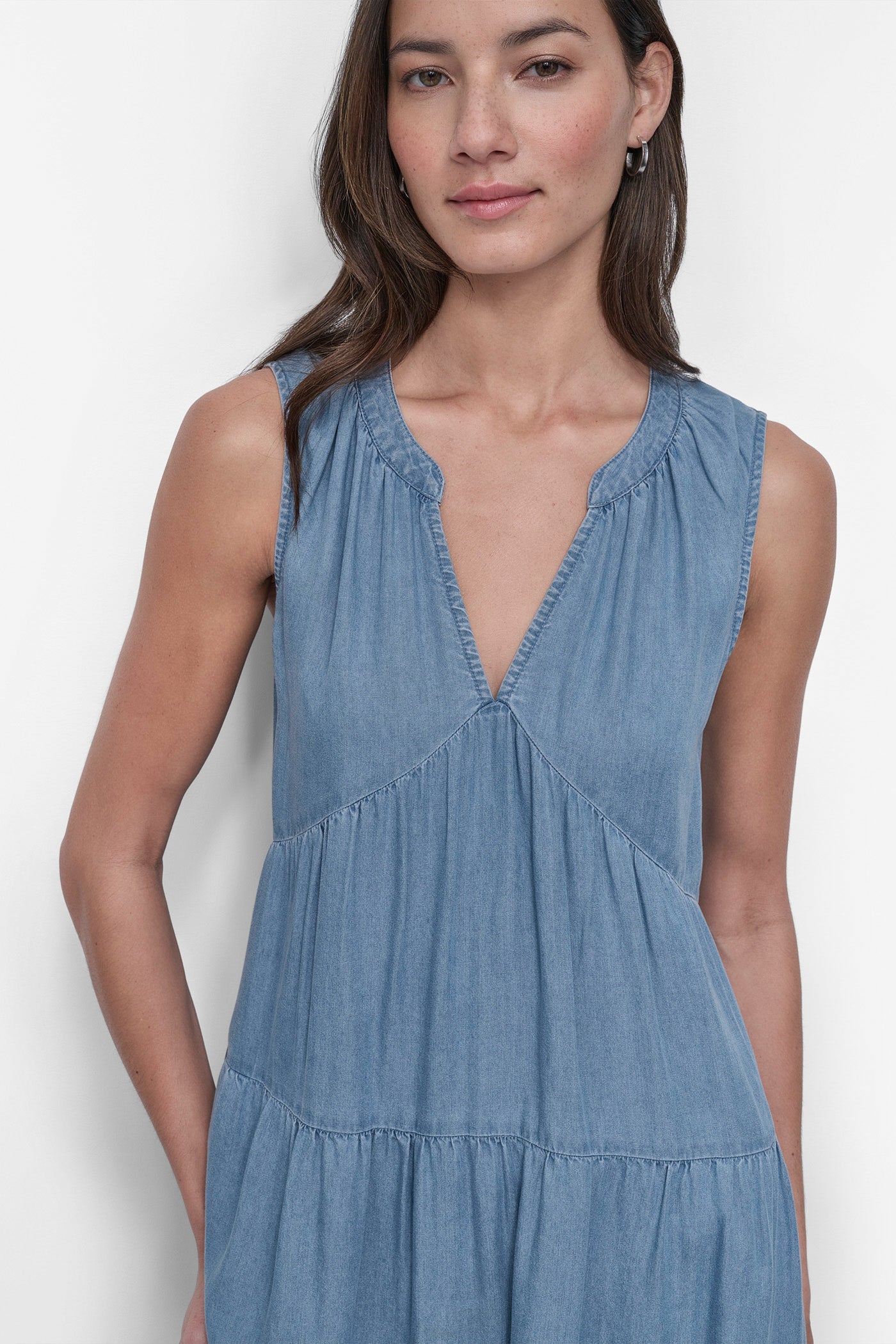 TENCEL TIERED MIDI SWING DRESS VIEW 4 | Denim Destination
