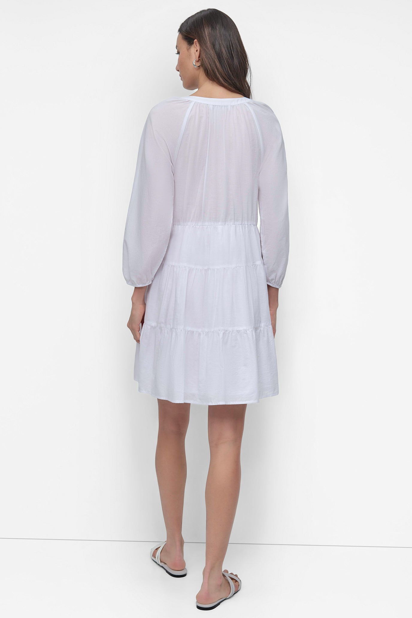 White RAGLAN SLEEVE TIERED, BACK VIEW | Summer Essentials